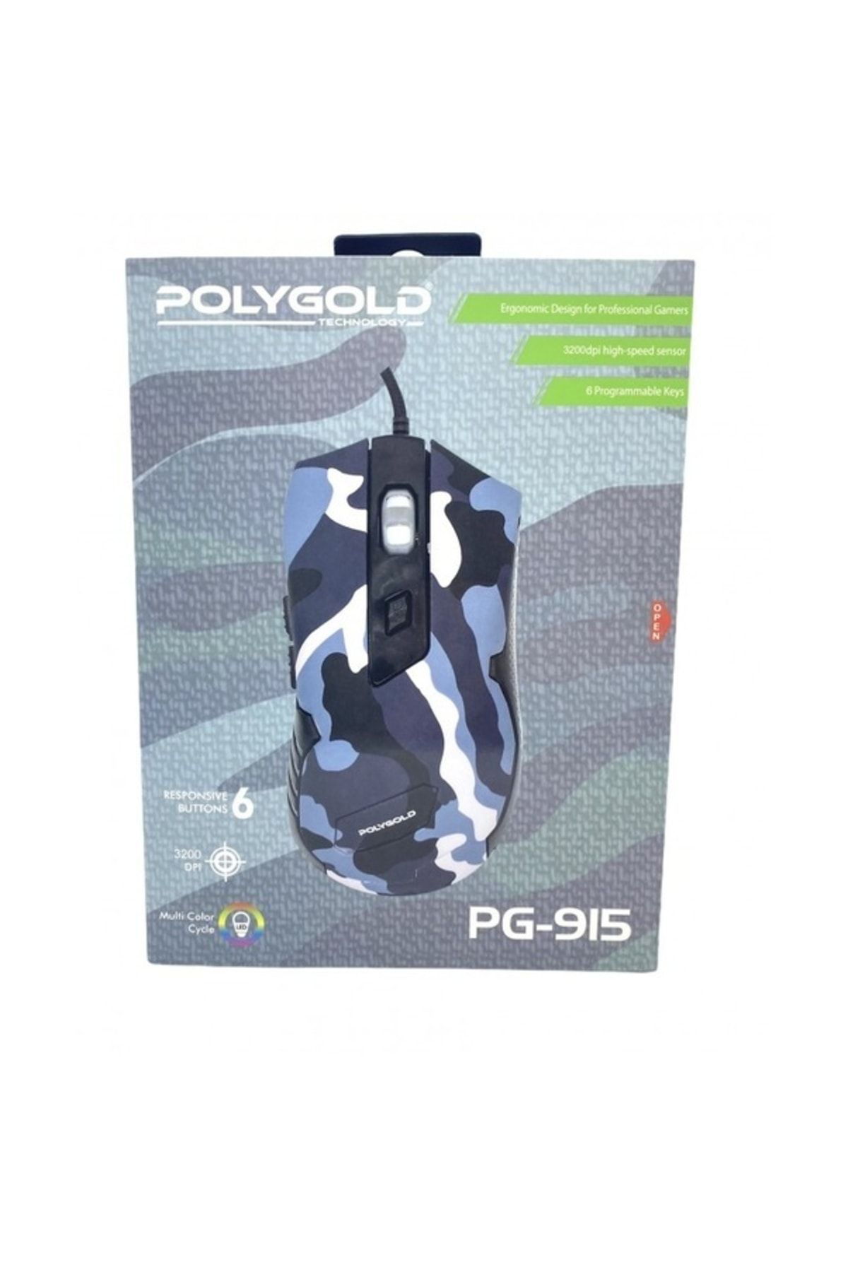 P47 Polygold Polygold Pg-915 Kablolu Ledli Kamuflaj Mouse - Mavi