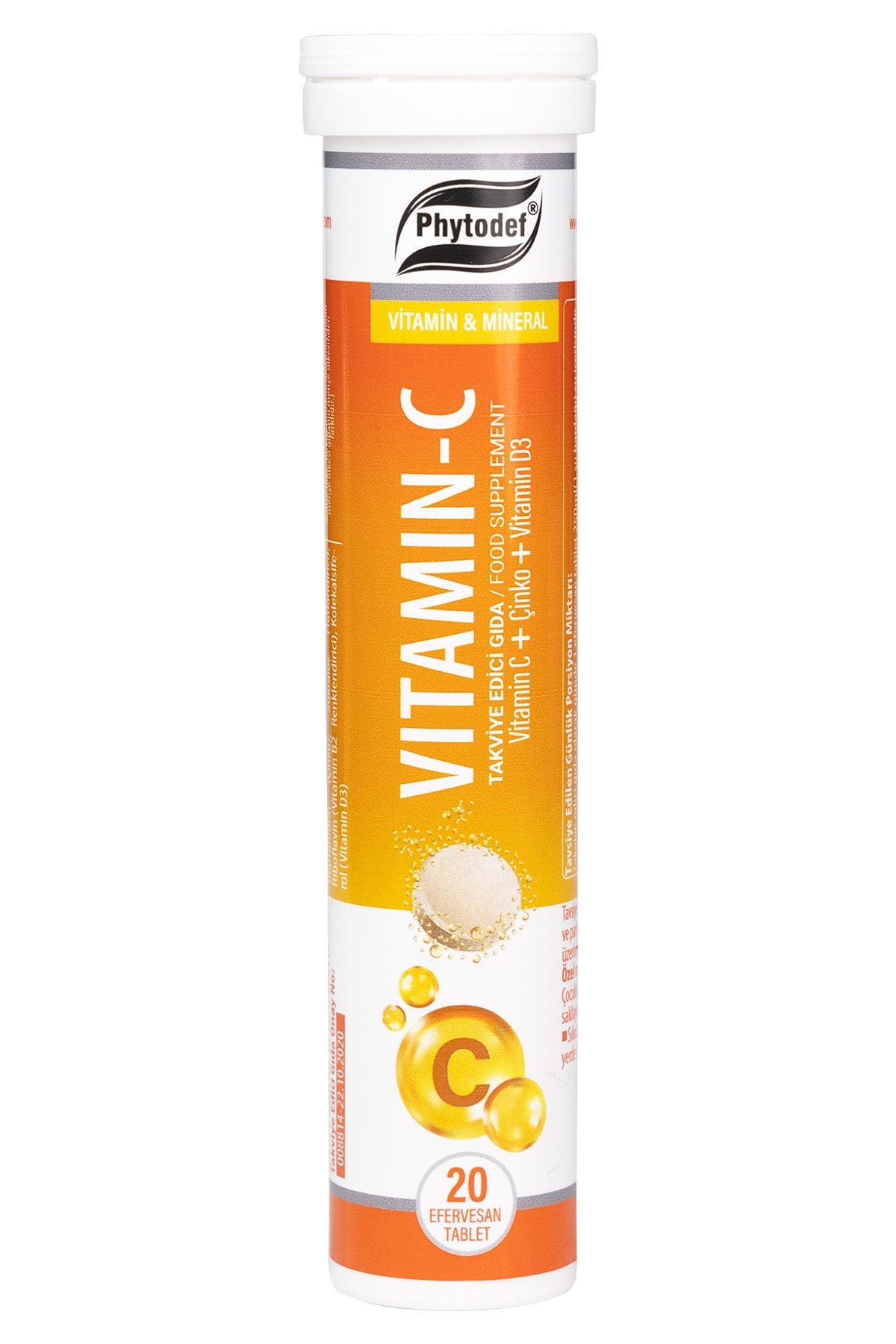Phytodef Vitamin C + Çinko + Vitamin D3 Efervesan Tablet - 20 Adet (Portakal Aromalı)