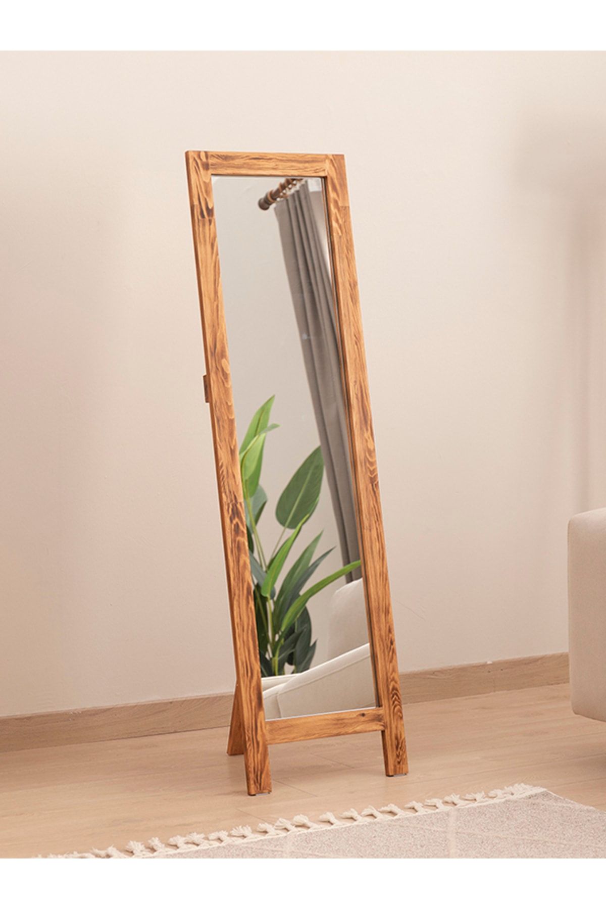 DFN WOOD Doğal Ahşap Dekoratif Ayaklı Boy Aynası 160 X 60 Cm