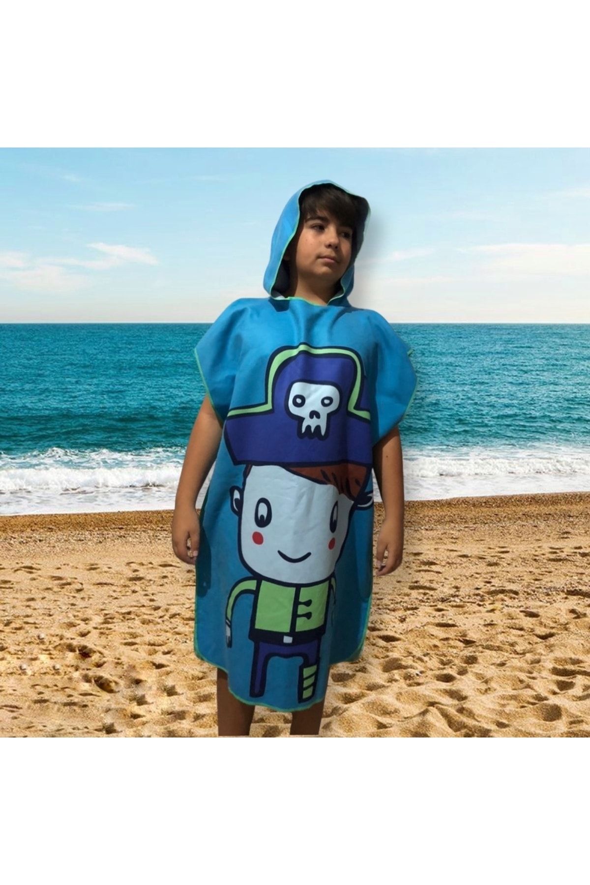 MORDRY Çocuk Baskılı Kapüşonlu Mikrofiber Surf Panço, Giyilebilir Havlu, Taşınabilir Kabin
