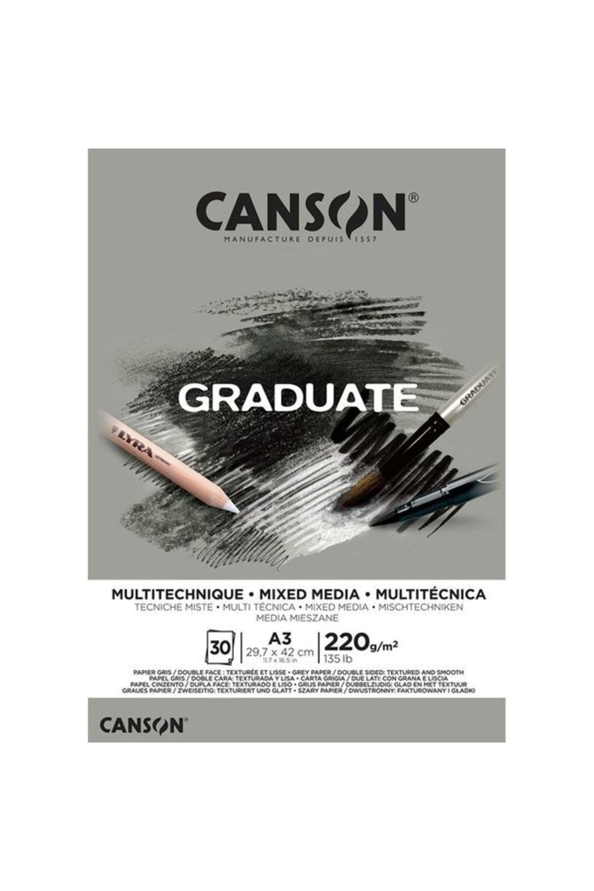 Canson Graduate Mıx Medıa Blok Grey 30s A3 220g - 400110372