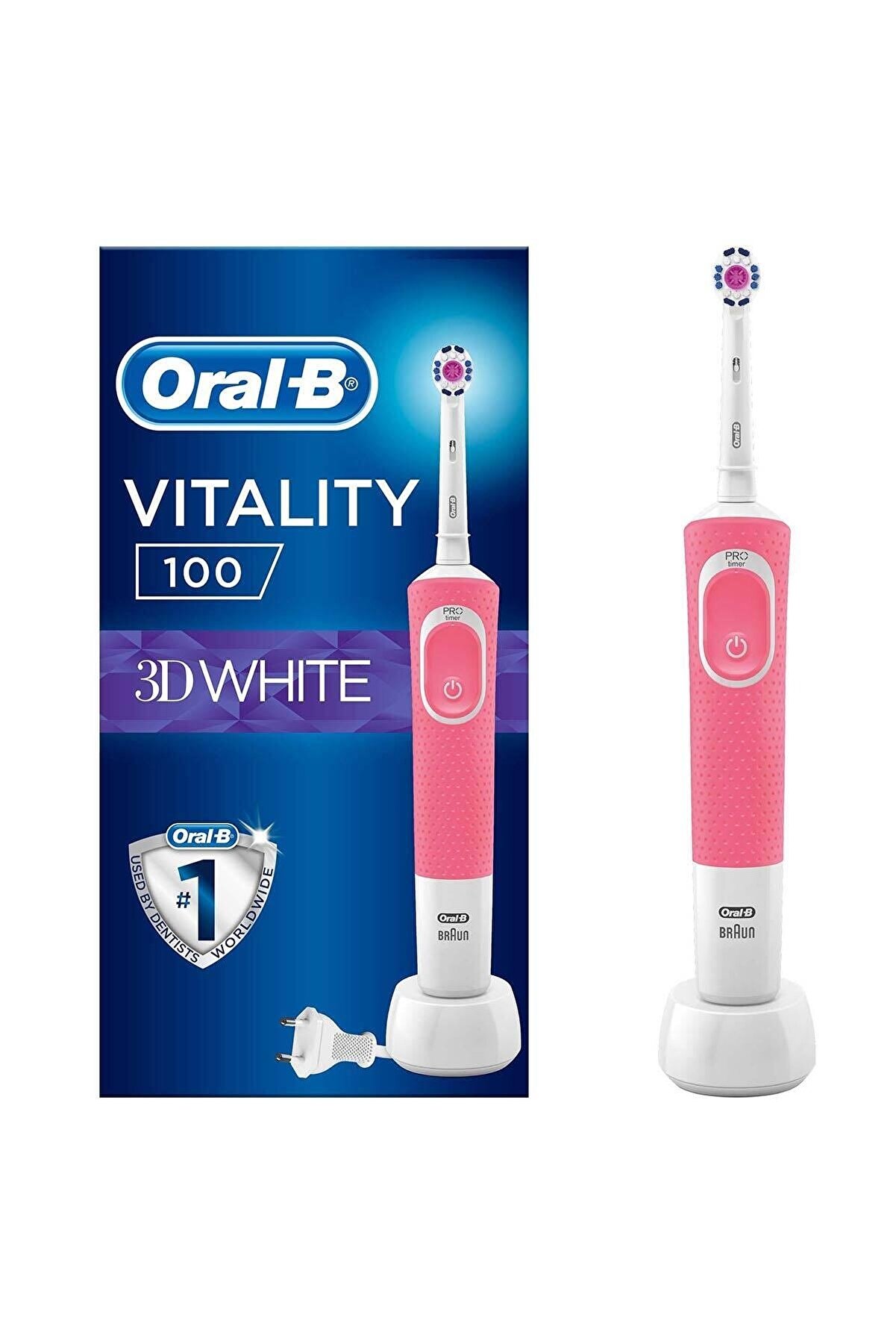Oral-B D100 Şarj Edilebilir Diş Fırçası 3 Boyutlu Beyazlık Pembe