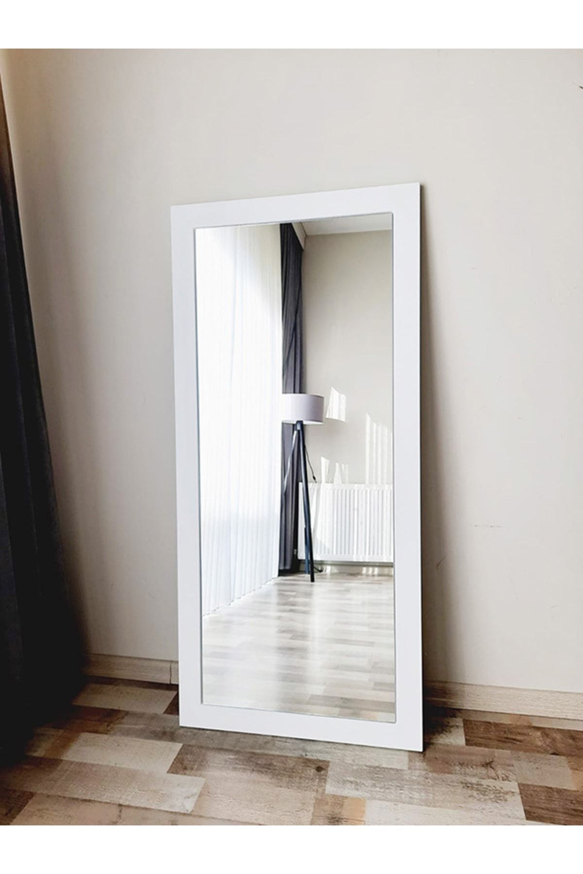 DFN WOOD Mdf Dikdörtgen Beyaz Duvar Salon Boy Aynası 140x60 Cm
