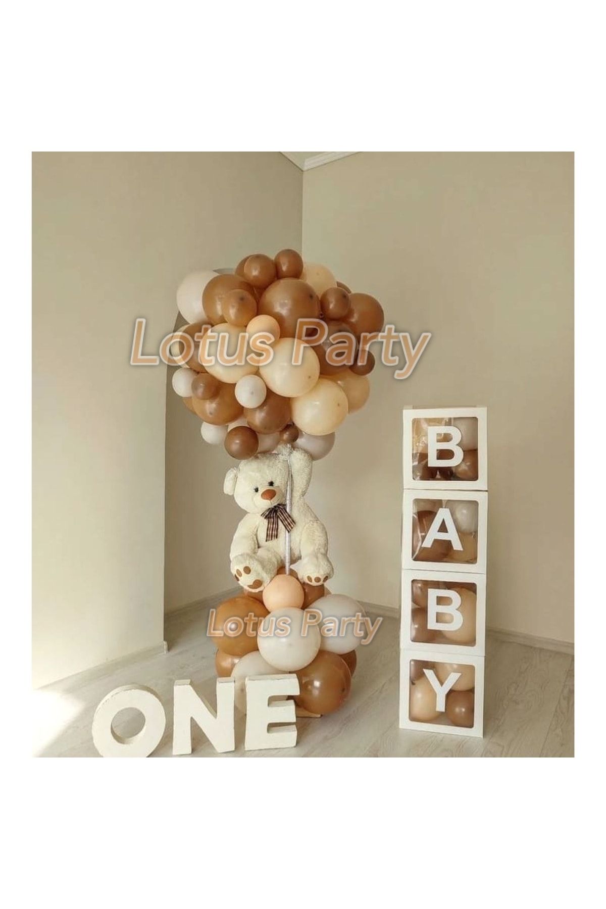 LOTUS PARTY 50 Adet - Hastane Oda Süsleme Temalı Balon Baby Yazılı Şeffaf Kutu ( Ten - Somon Kahverengi Balon )