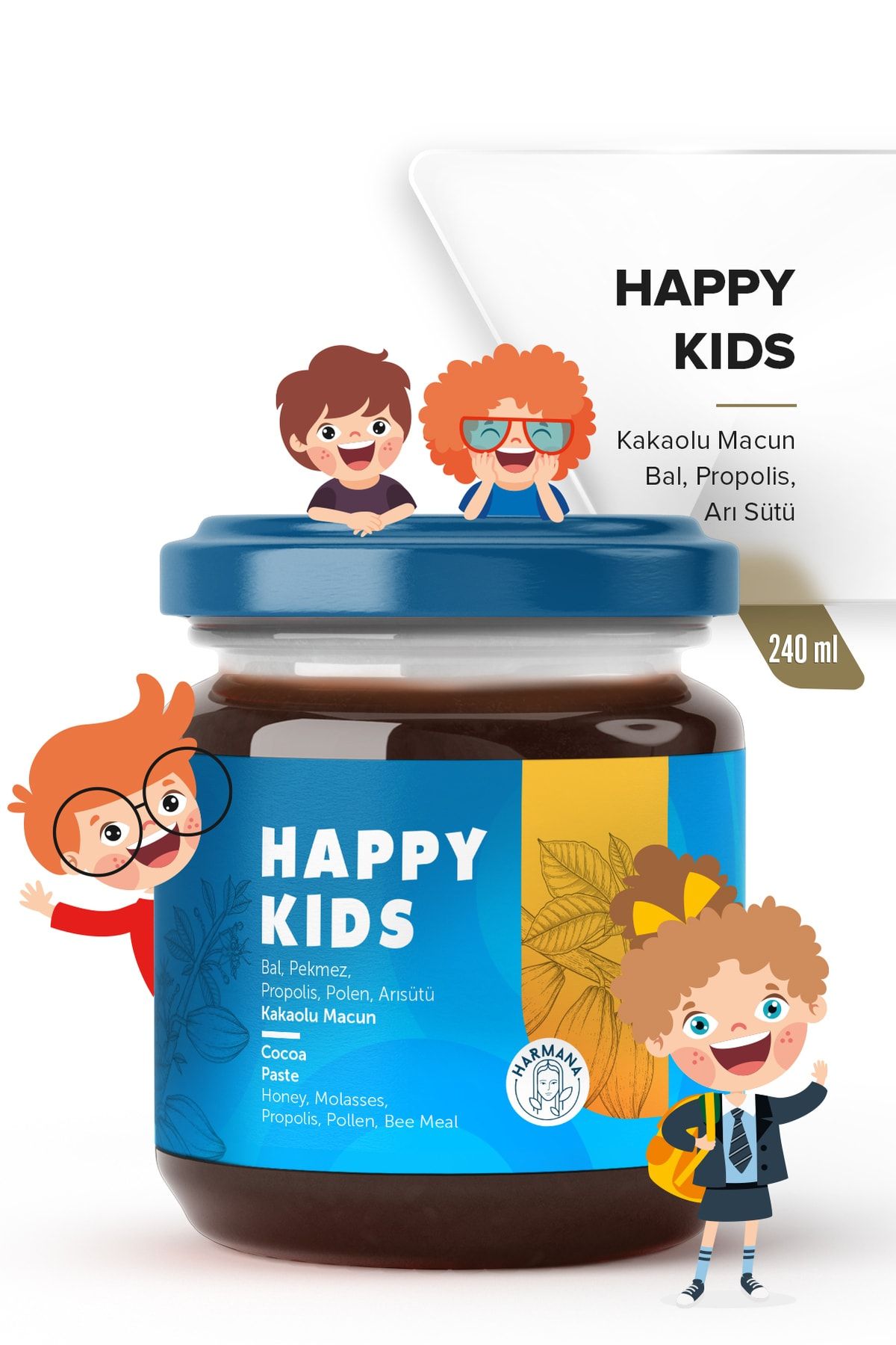 HARMANA Happy Kids Çocuklara Özel - Polen, Arı Sütü Ve Propolisli Kakaolu Macun 240 Gr