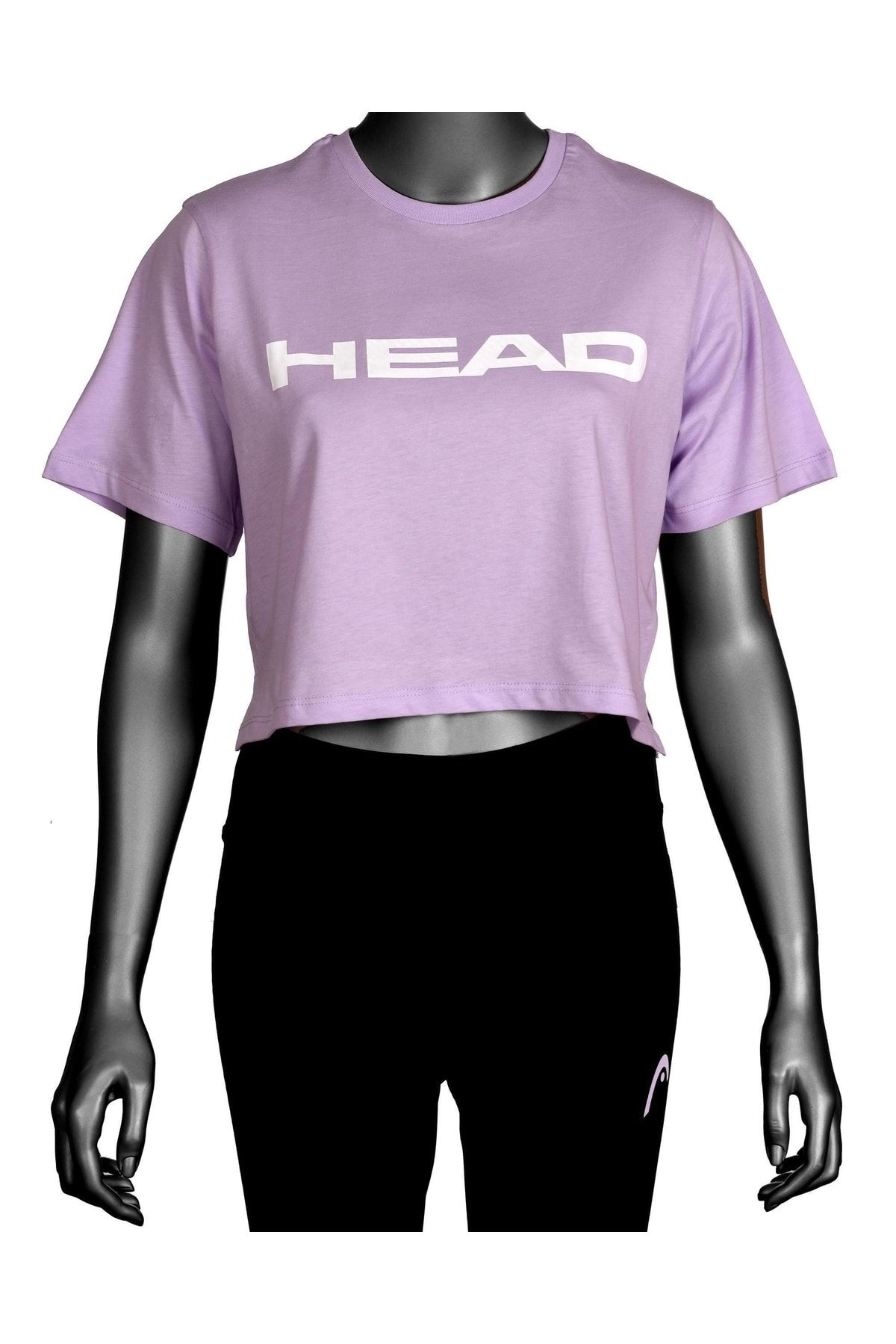 Head Kadın Lila Logo Baskılı Pamuklu Bisiklet Yaka Spor Şık Croptop Spor T-shirt Tenis Tişört