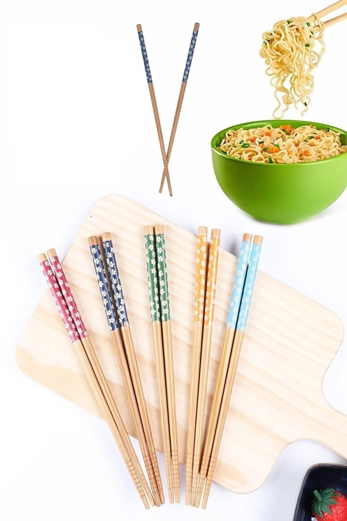 Bunionettes 1 Çift Chopstick Yıkanabilir Organik Ahşap Desenli Bambu Yemek Çubuğu