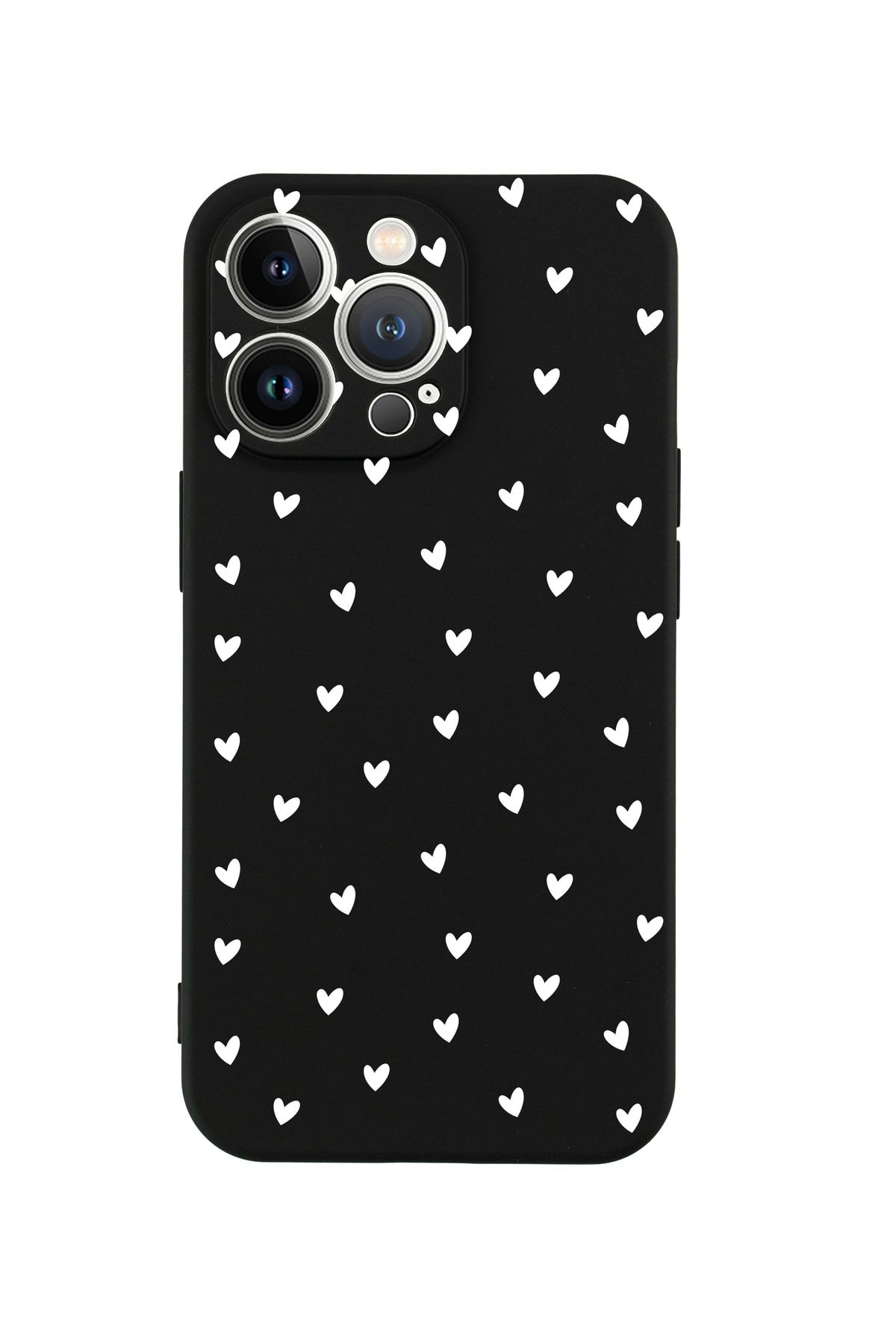 butikcase Iphone 13 Minik Kalpler Beyaz Tasarımlı Siyah Telefon Kılıfı