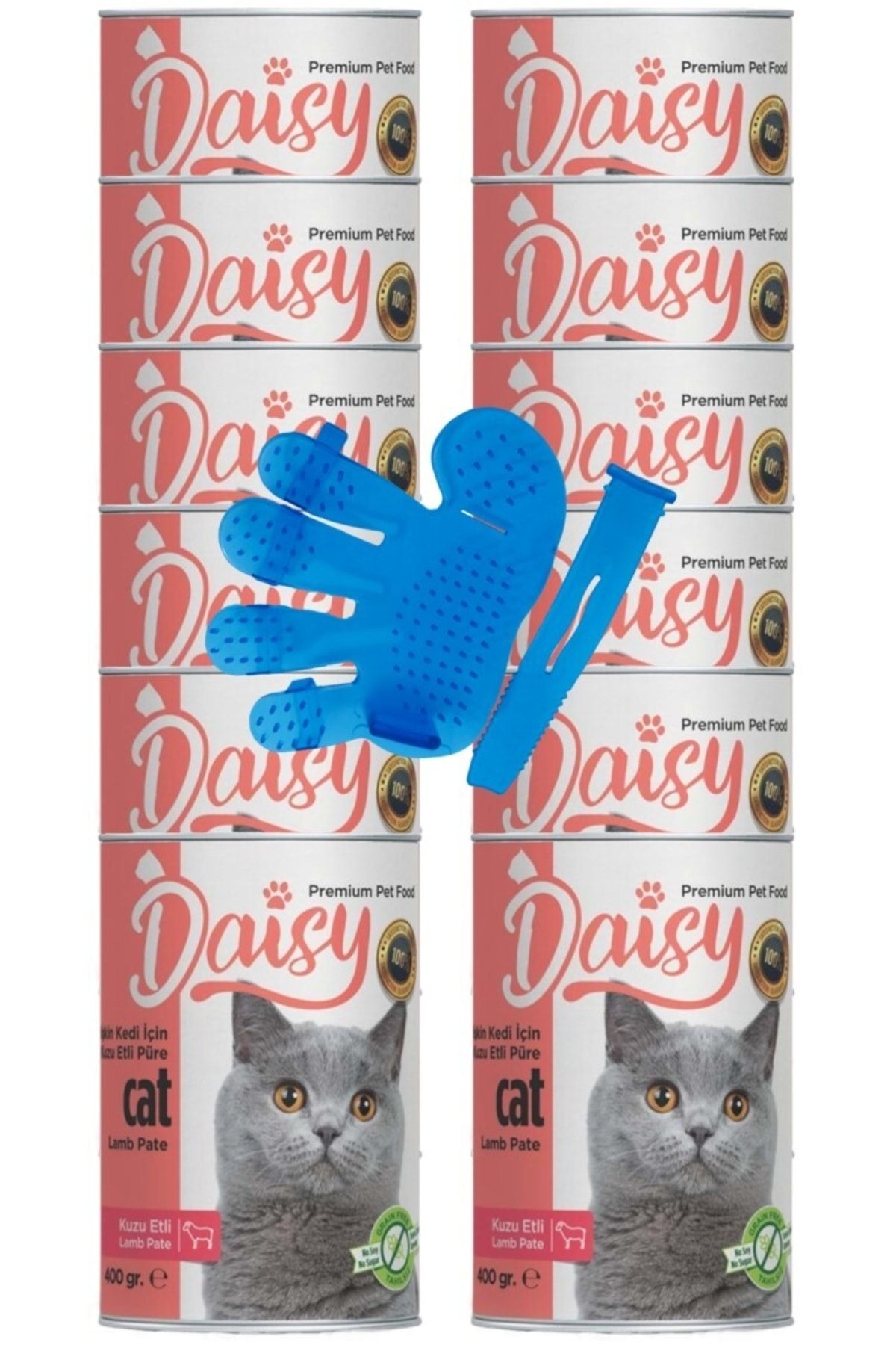 Daisy Kuzu Etli Yetişkin Kedi Konservesi 12 Adet Ve Mini Tüy Toplama Eldiveni Xs