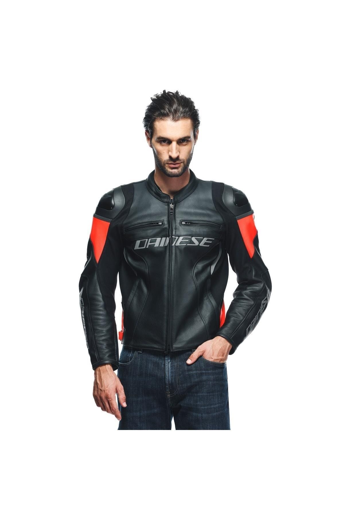 Dainese Ceket Racıng 4 Leather Jacket Black Fluo Red