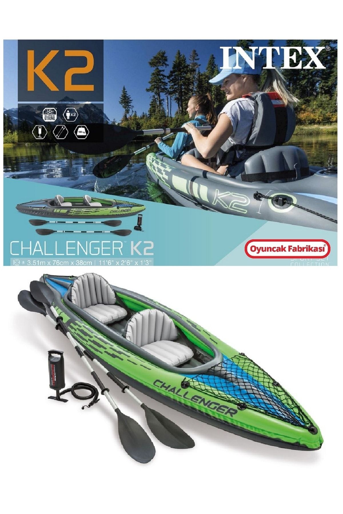 Miajima Intex Challenger Şişme Bot Kano Bot K2 Set