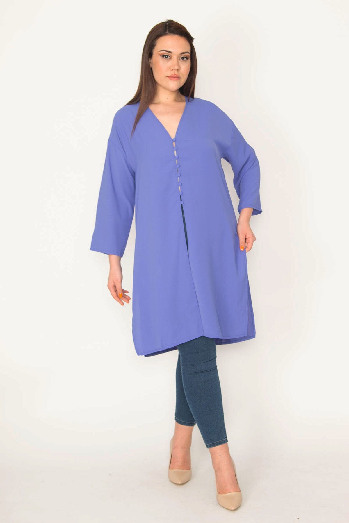 Şans Tekstil Kadın Lavanta Mavisi Gömlek Tunik 85n7262