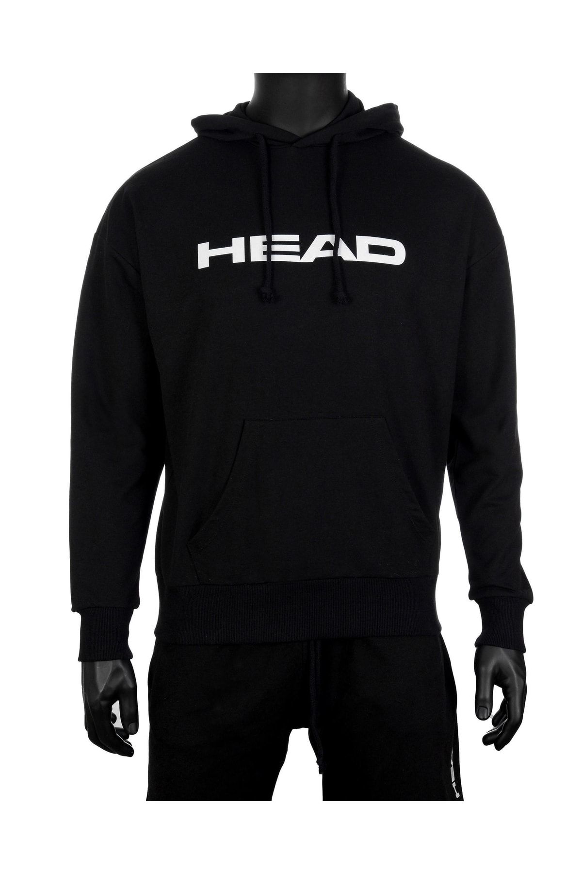 Head Erkek Siyah Logo Baskılı Mevsimlik Spor Kapüşonlu Pamuklu Basic Tenis Hoodie Sweatshirt