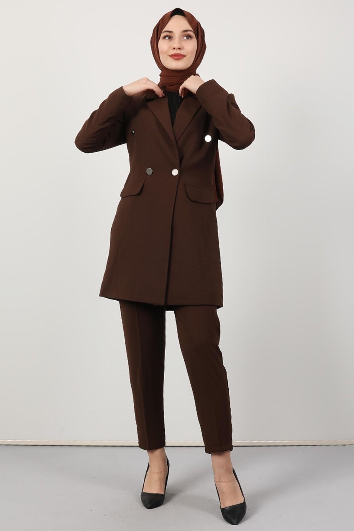 Giza Giyim Blazer Ceket Takım Kahverengi