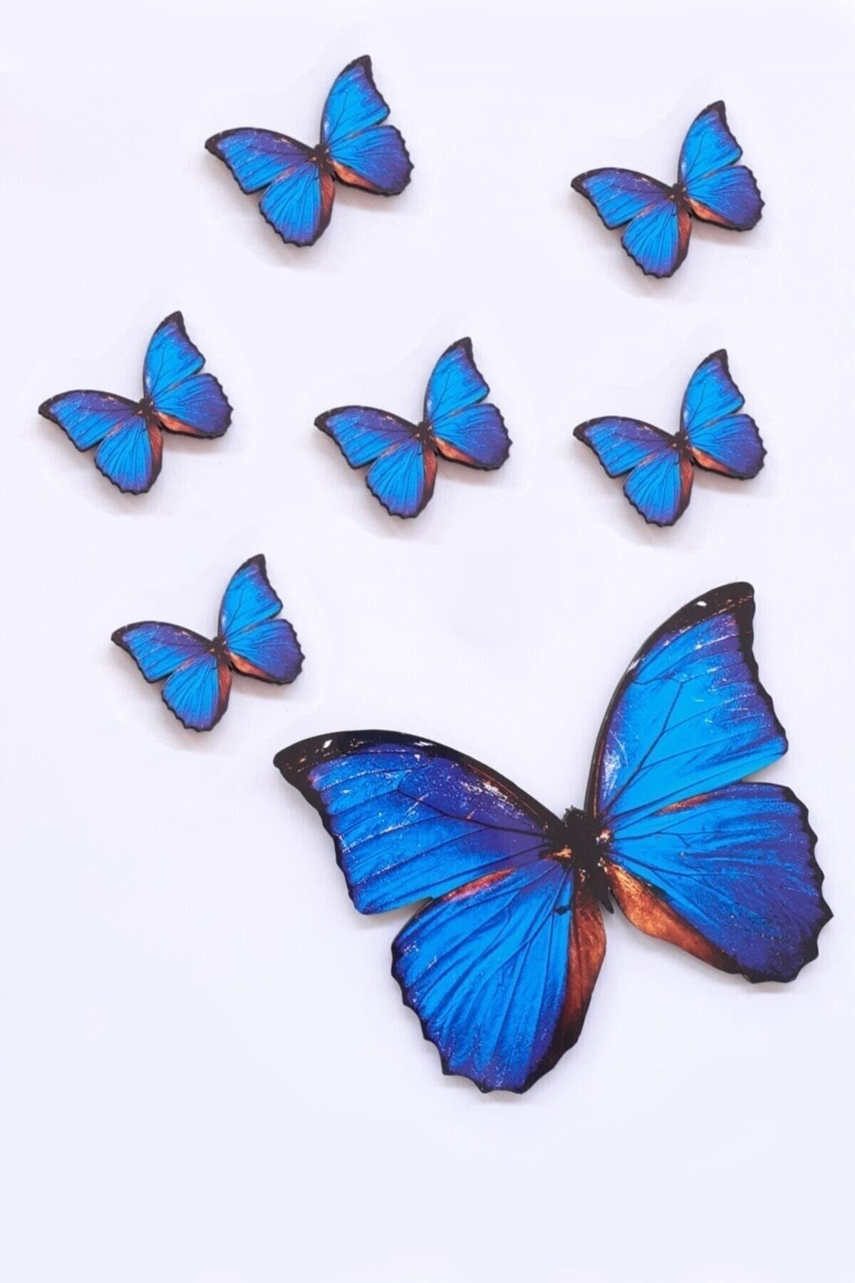 AKIN AKSESUAR HEDİYELİK Kelebek Figürlü 6 Parça Mavi Ahşap Duvar Yapıştırma Süsü