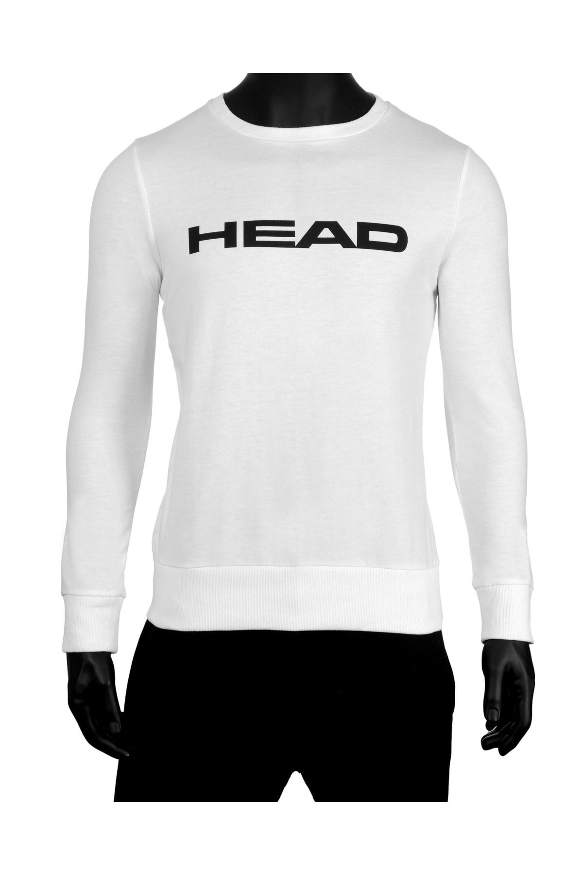 Head Erkek Beyaz Logo Baskılı Mevsimlik Pamuklu Bisiklet Yaka Sporcu Basic Tenis Sweatshirt