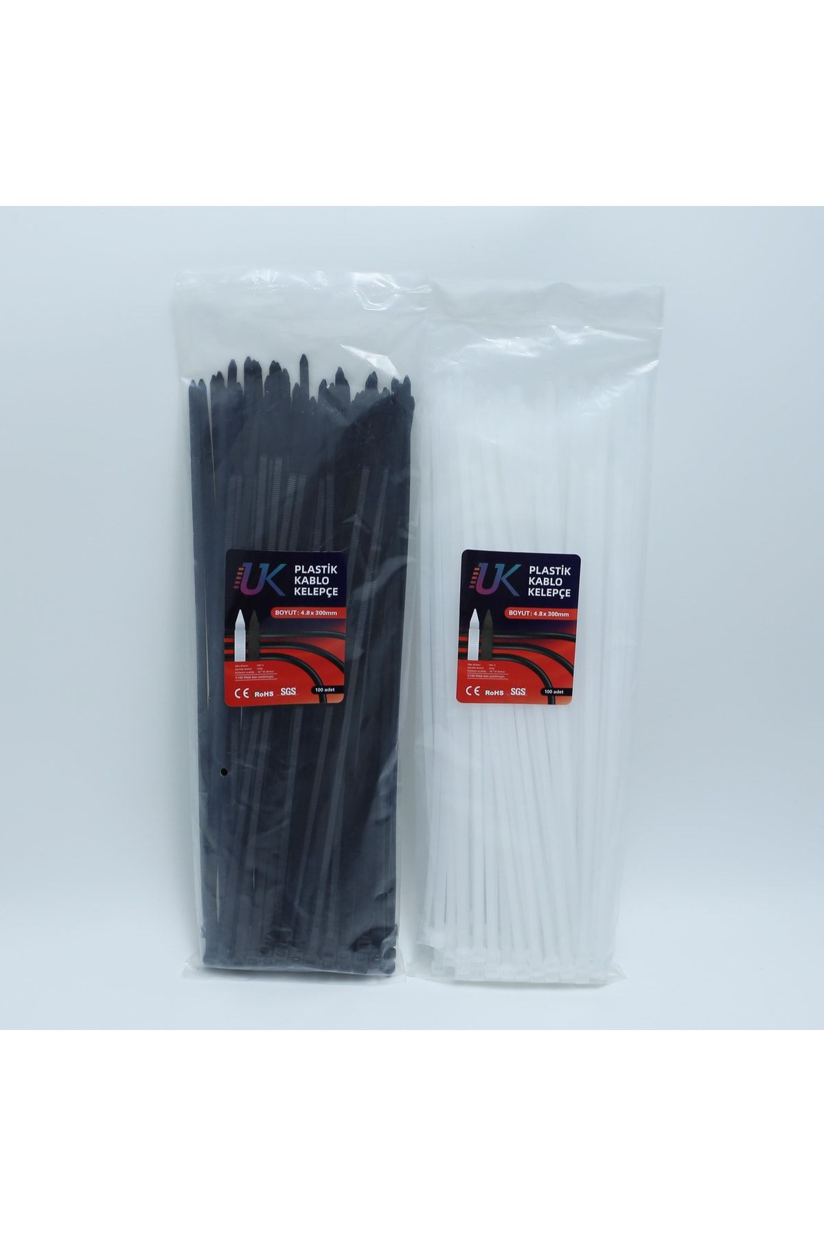 UK Beyaz Plastik Kablo Bağı Plastik Kelepçe Cırt Klips 4.8x300mm 100 Adet