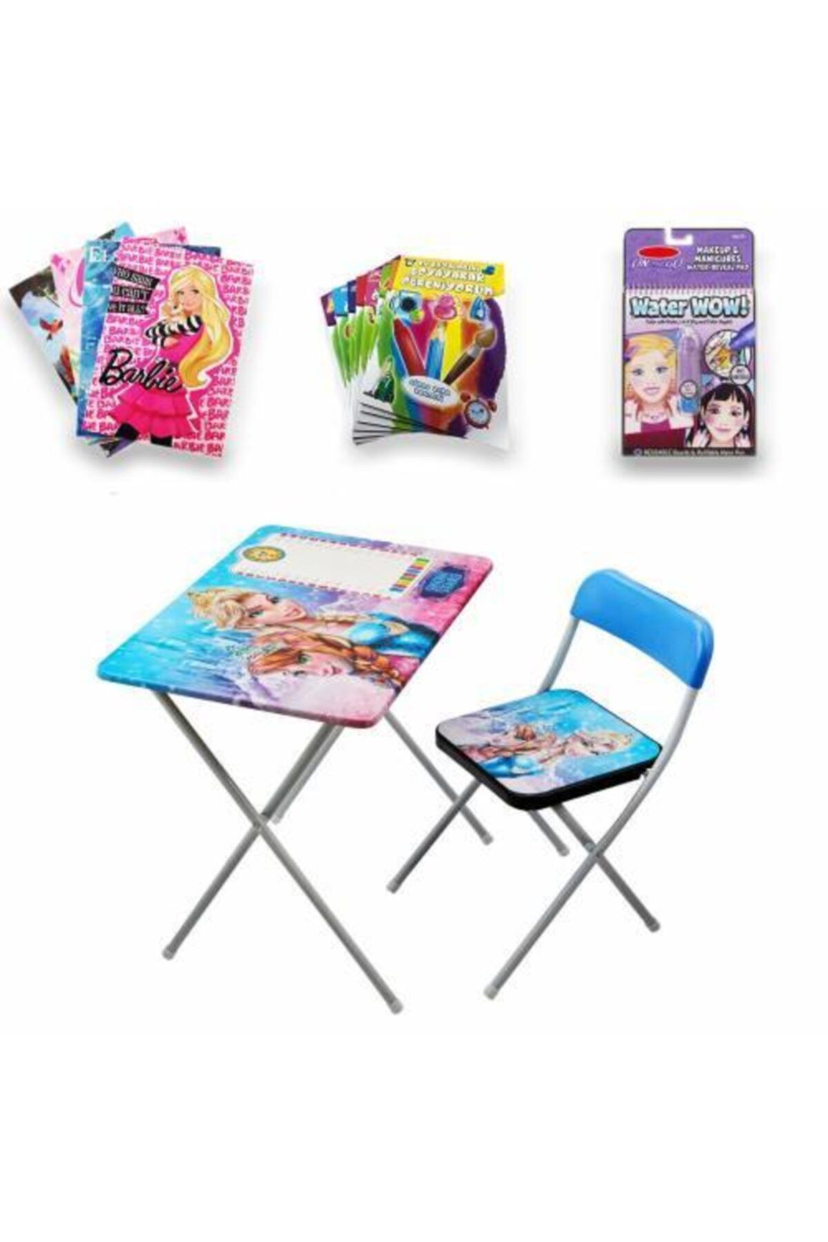 Mashotrend Frozen Çocuk Ders Çalışma Masası - Kraliçe Ders Masası + Su Kalem Boyama Kitabı + 4 Boyama Kitabı