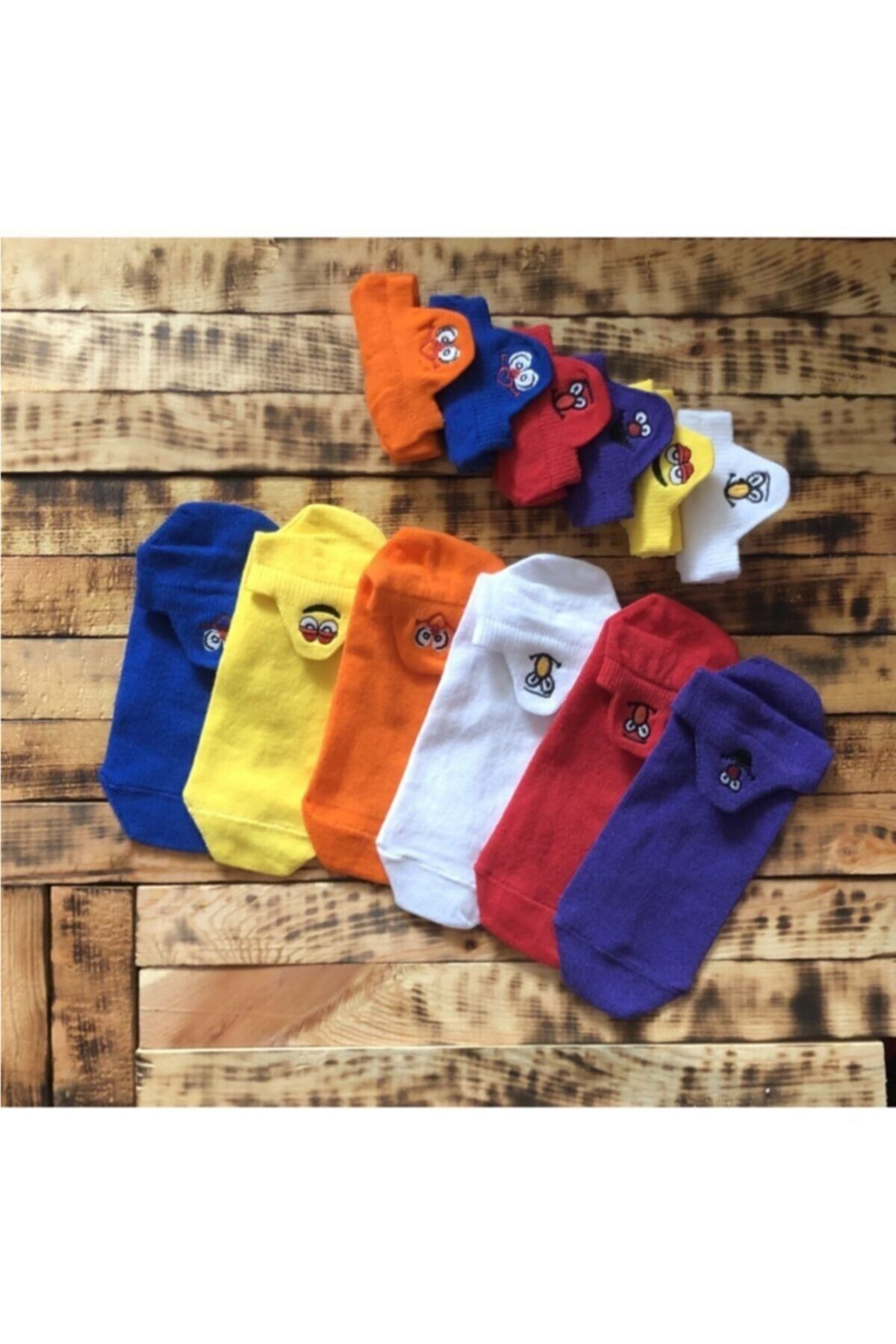 pazariz Kadın Emojili Babet Çorap 6 Lı Karşık Renk