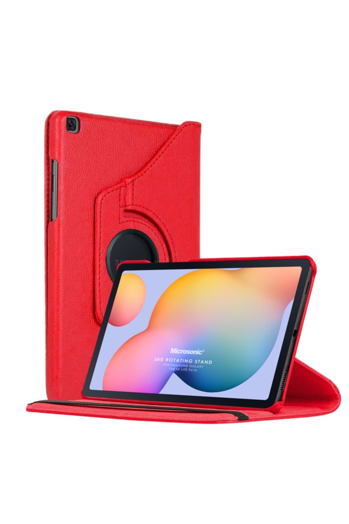 Microsonic Galaxy Tab S6 Lite 10.4" P610 Kılıf 360 Rotating Stand Deri Kırmızı
