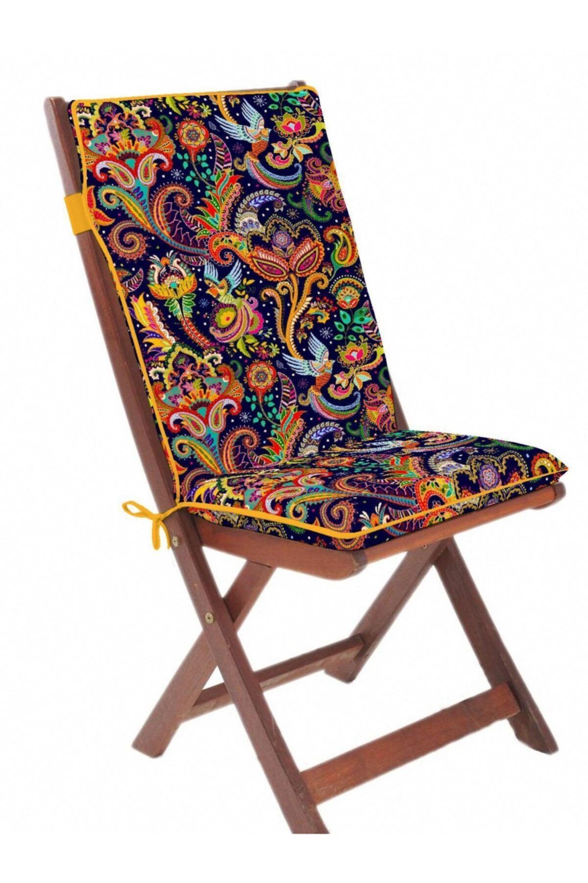 Evimstil Çiçekli Arkalıklı Sandalye Minderi Oturma 42-42sırt 42-52cm 5cmsüngerli Fermuarlı