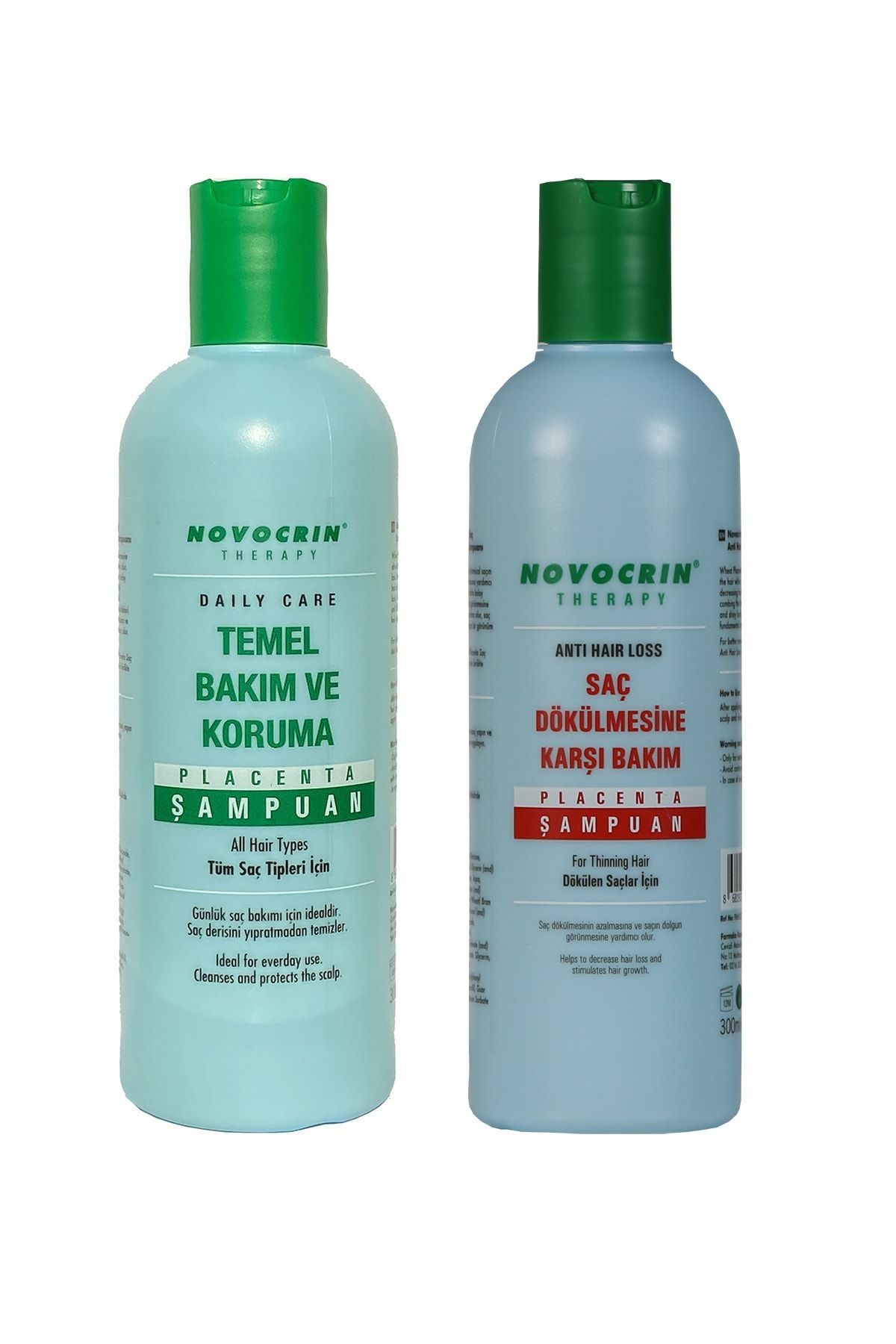 Novocrin Placenta Saç Dökülmesine Karşı Bakım Şampuanı & Günlük Bakım Şampuanı 300 Ml 2 Li Paket
