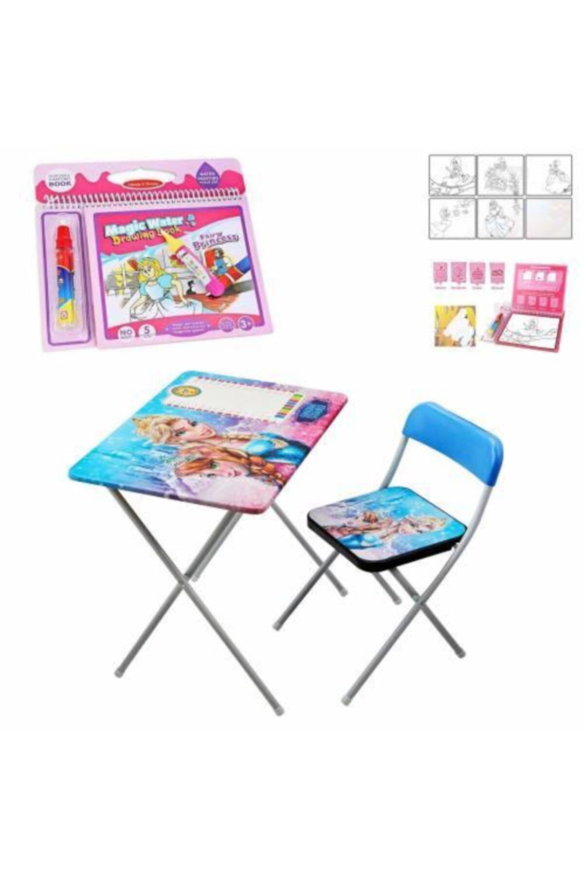 Mashotrend Frozen Çocuk Ders Çalışma Masası - Kraliçe Ders Masası + Prenses Sihirli Su Boyama Kitabı