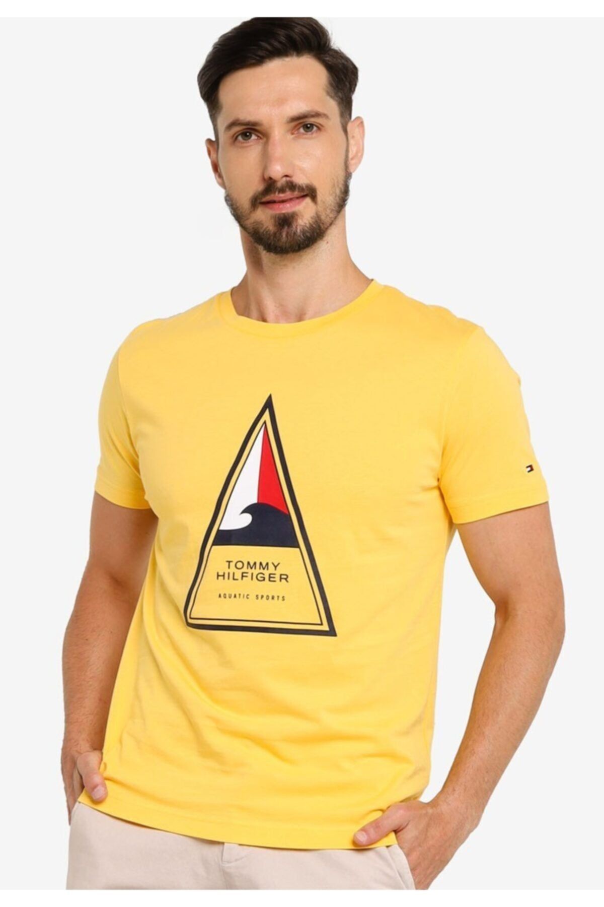 Tommy Hilfiger Erkek Sarı Surf Logo  T-Shirt