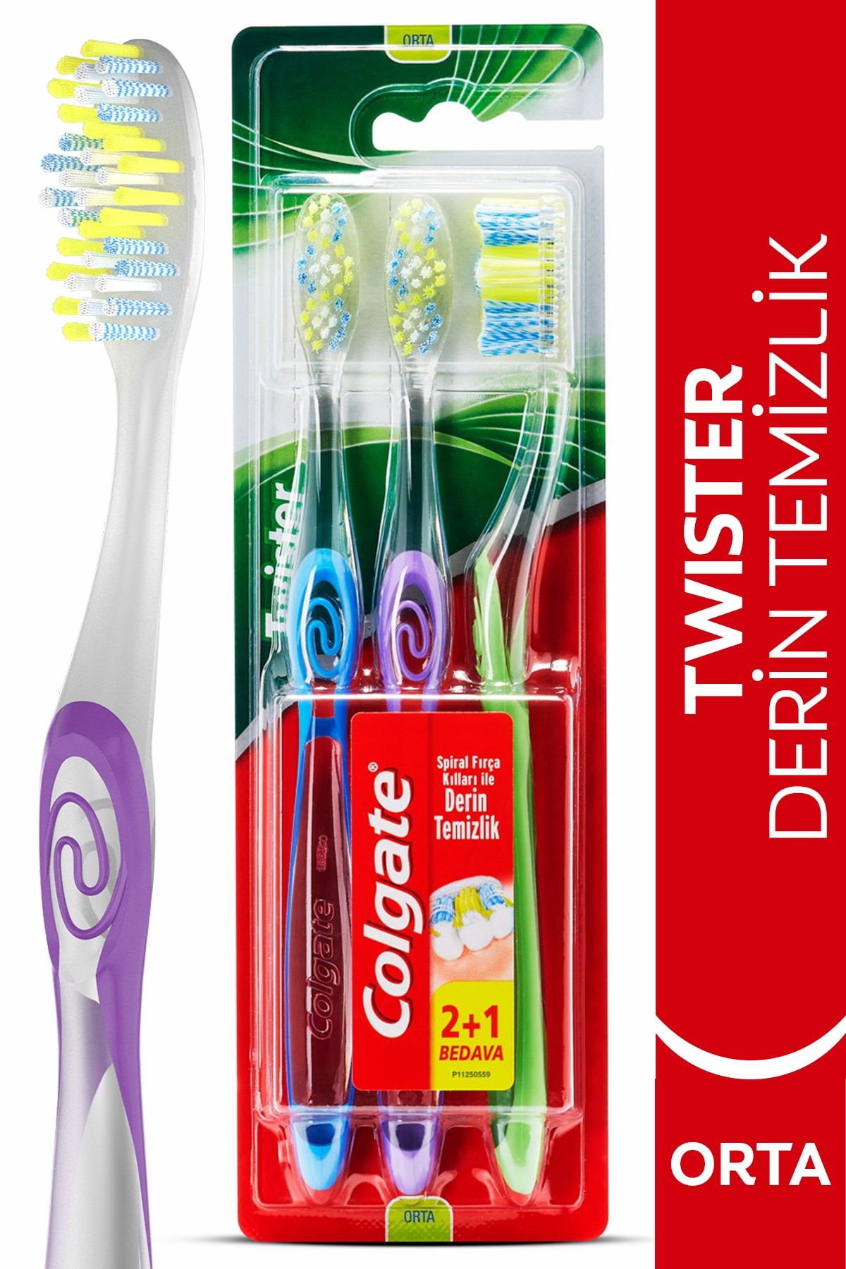 Colgate Twister Derin Temizlik Orta Diş Fırçası 2+1
