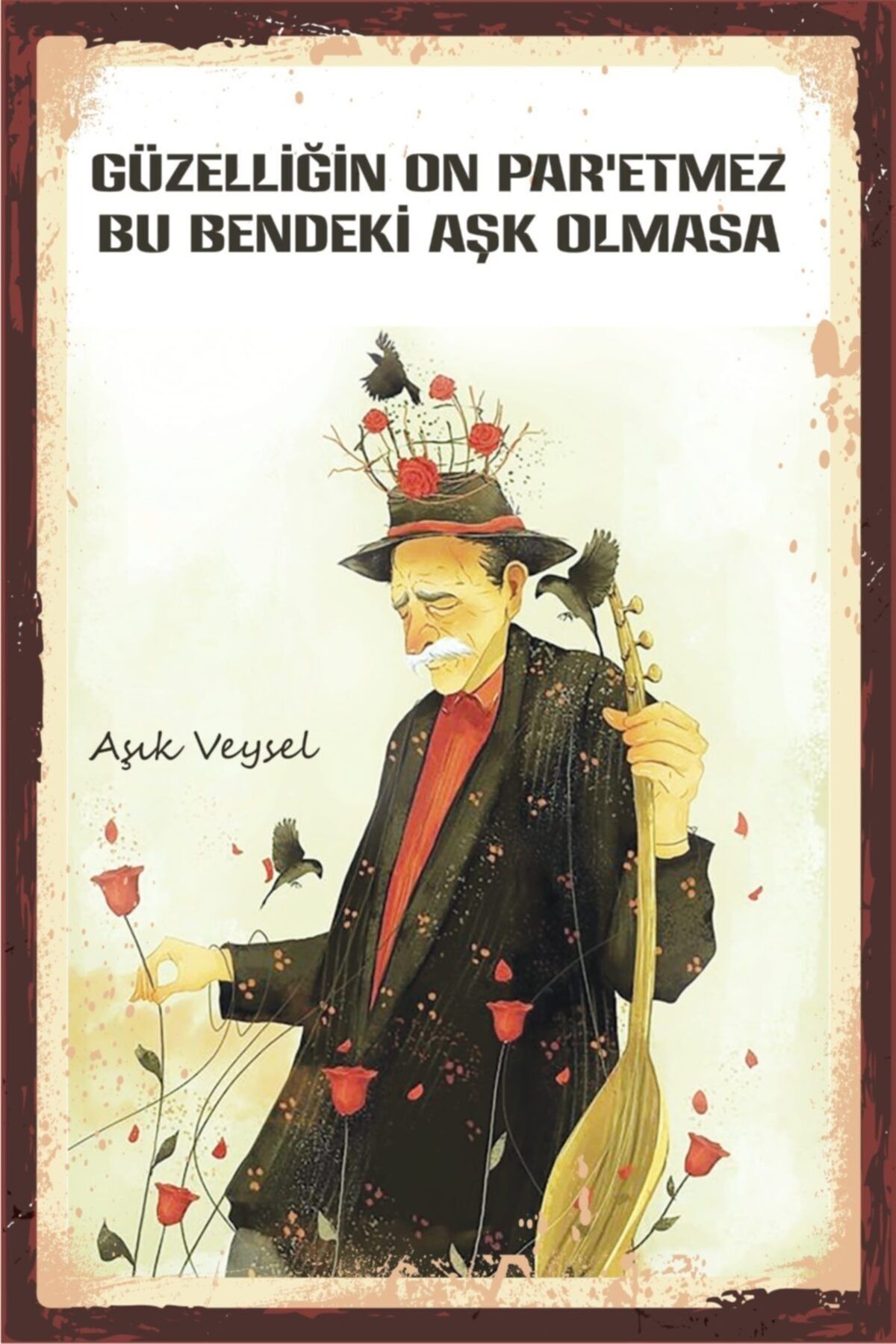 MaviEv Aşık Veysel Retro Vintage Ahşap Poster