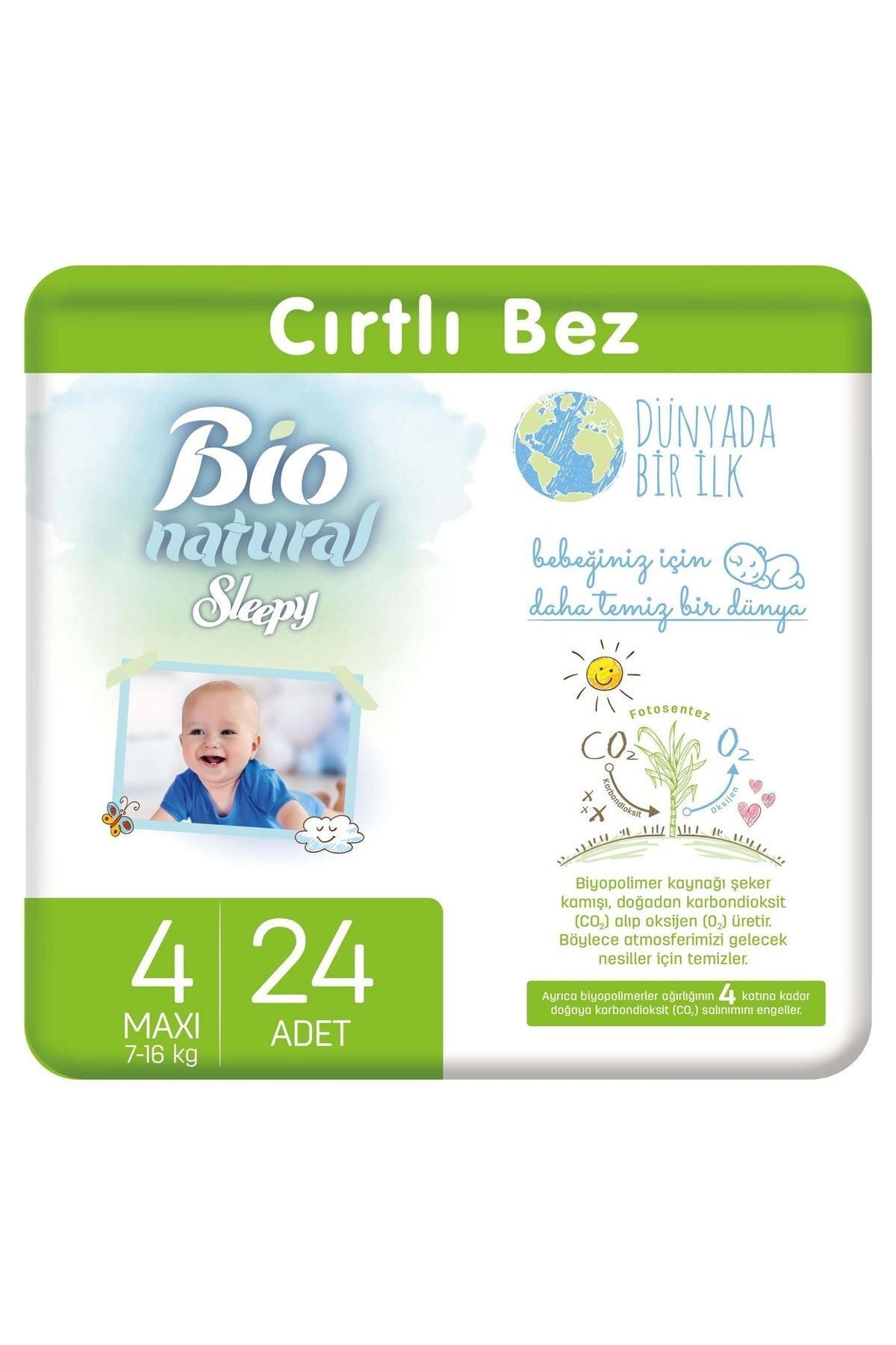 Sleepy Bio Natural Bebek Bezi 4 Numara Maxi 24 Adet + Bio Natural Islak Havlu Hediyeli