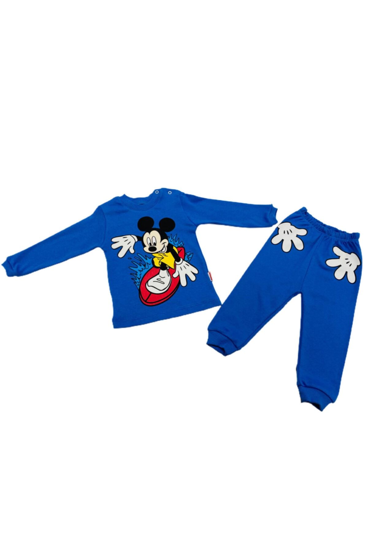 Bebekino Erkek Bebek Mavi 2li Pijama Takımı Mikili