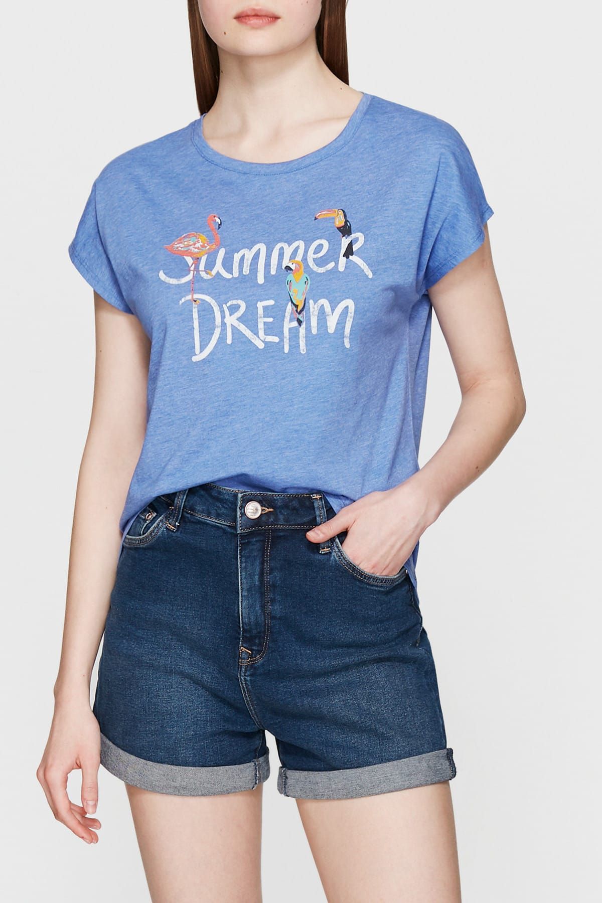 Mavi Kadın Summer Dream Baskılı Mavi T-Shirt 167886-28802