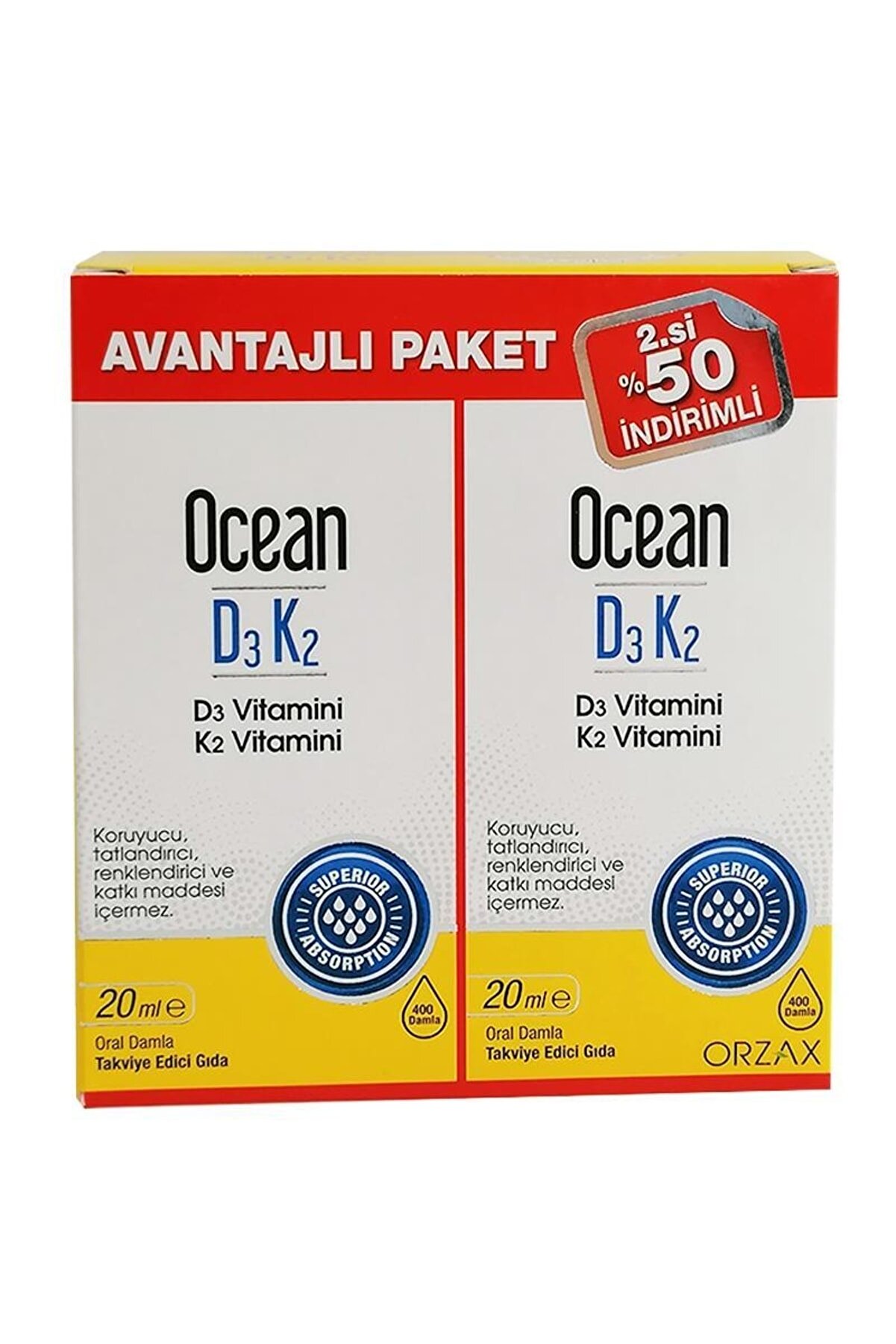 Ocean D3k2 Damla 20ml X 2 Adet Avantajlı Paket