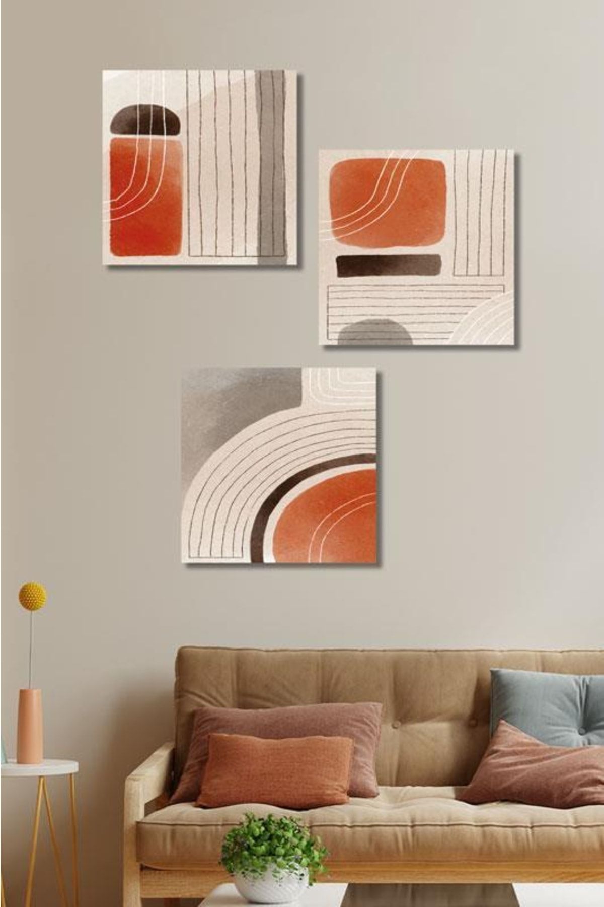 Victor Vallery 3'lü Set Minimal Orange Art Kanvas Tablo
