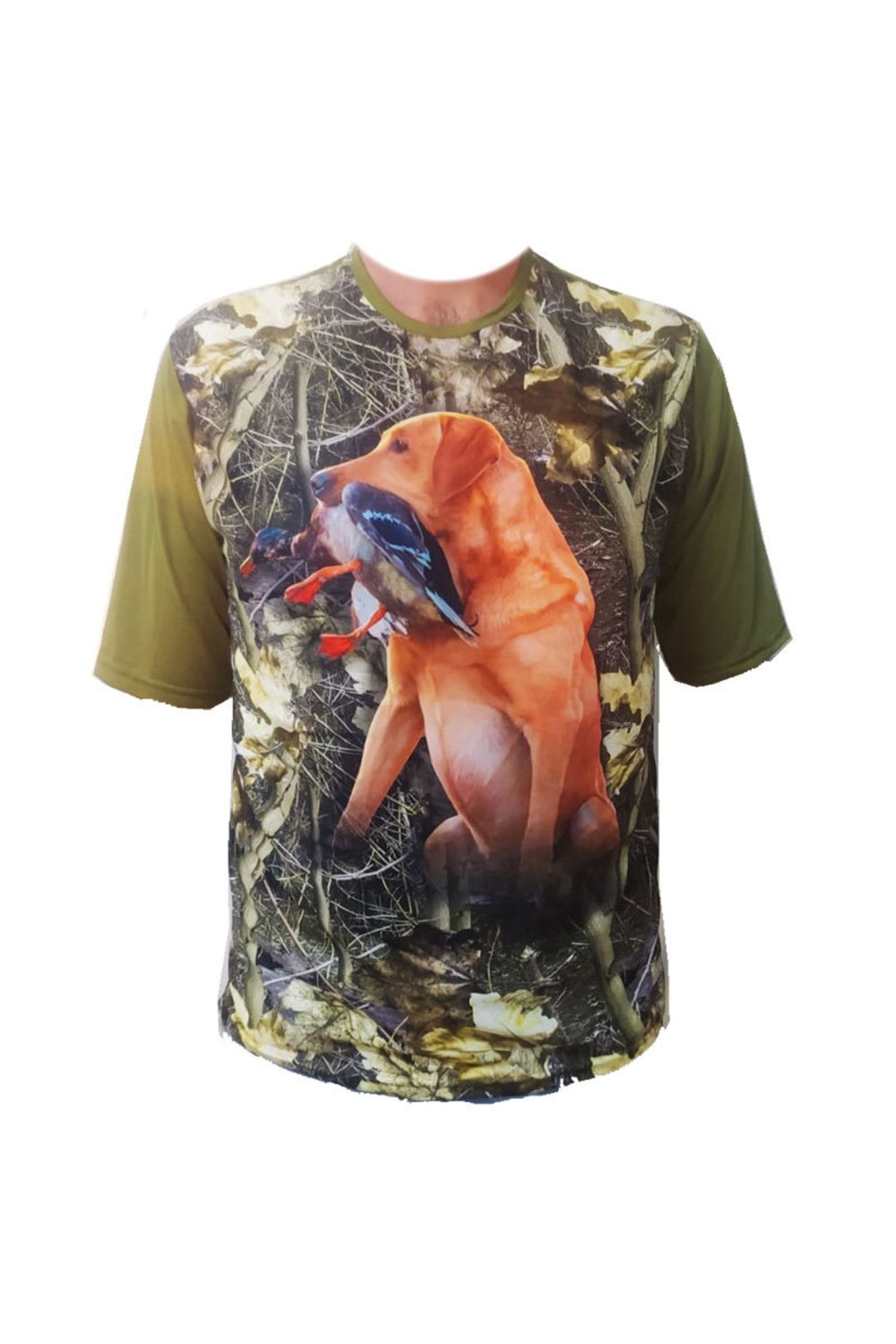 ALDOS Kısa Kol Sazlık Desenli Kırmızı Köpekli Ördekli Avcı Ve Outdoor T-shirt