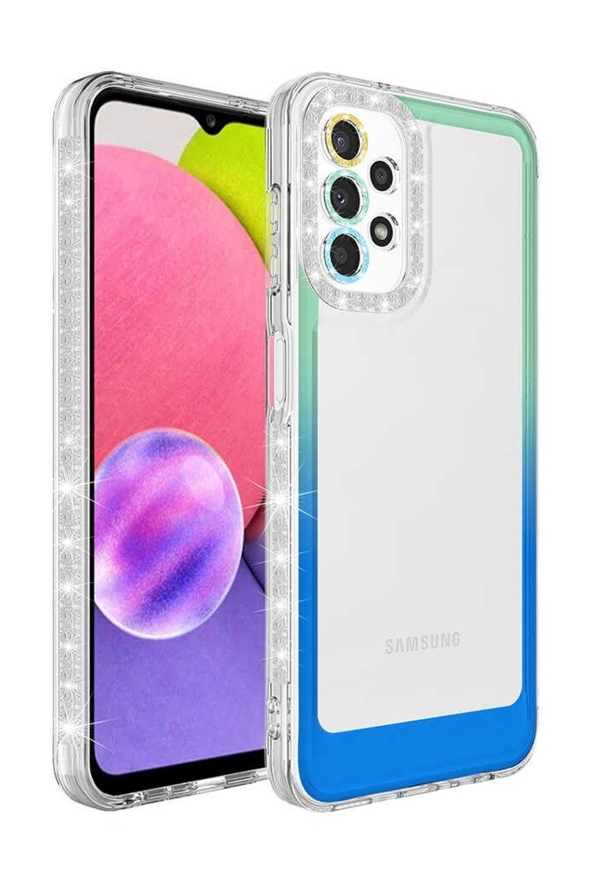 Eiroo Shimmer Samsung Galaxy A52 / A52 5g Kamera Korumalı Yeşil-mavi Silikon Kılıf