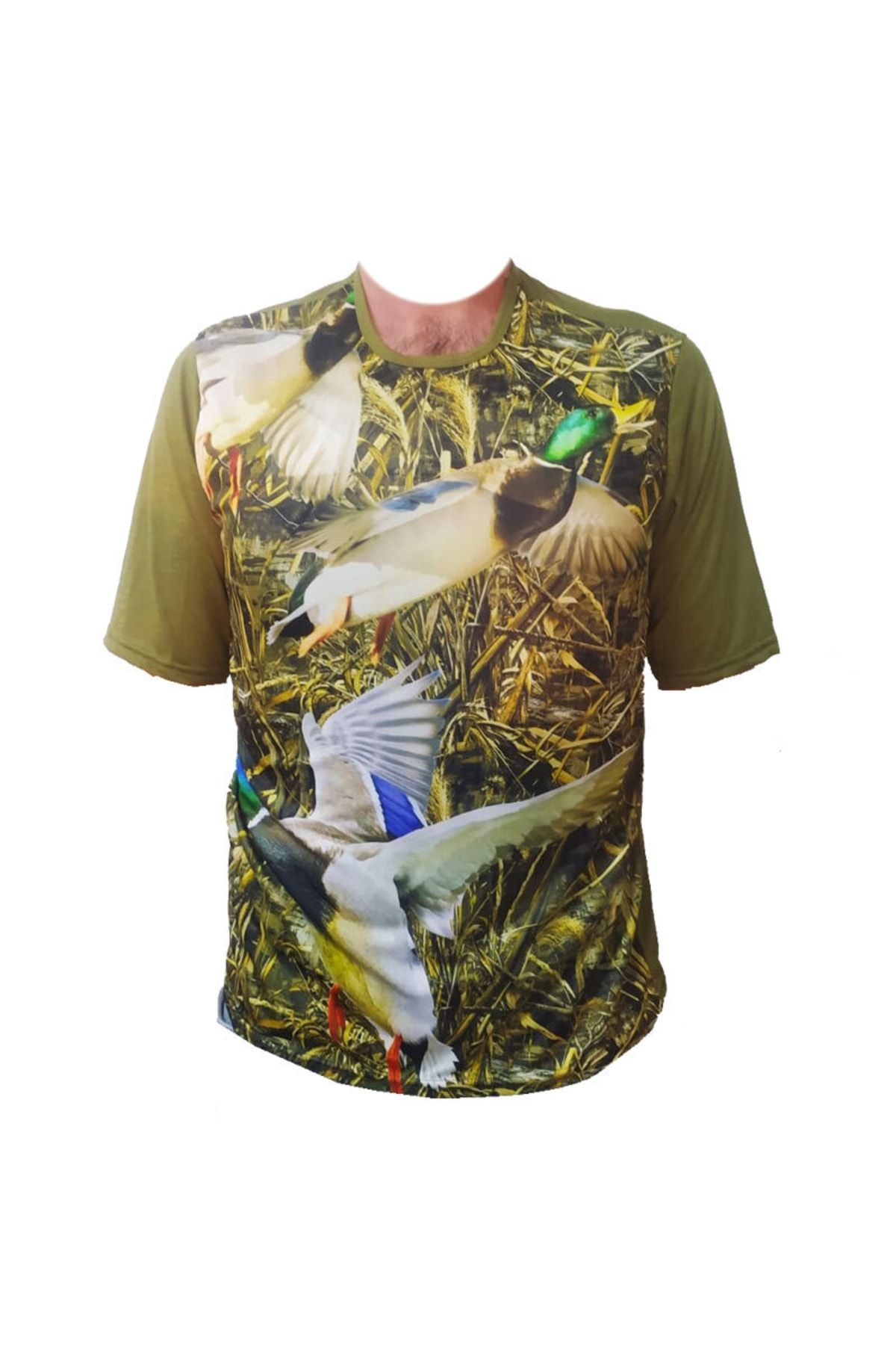 ALDOS Kısa Kol Sazlık Desenli Ördekli Avcı Ve Outdoor T-shirt