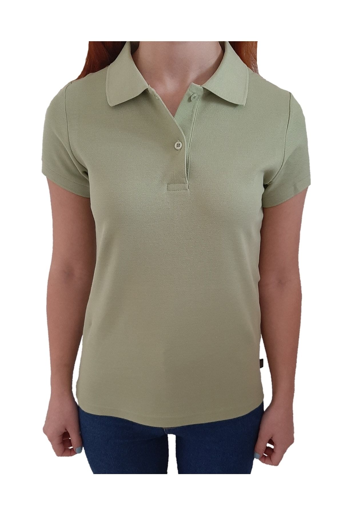 uniformax Yeşil Kadın Polo Yaka Tişört %100 Pamuk 10 Farklı Renk
