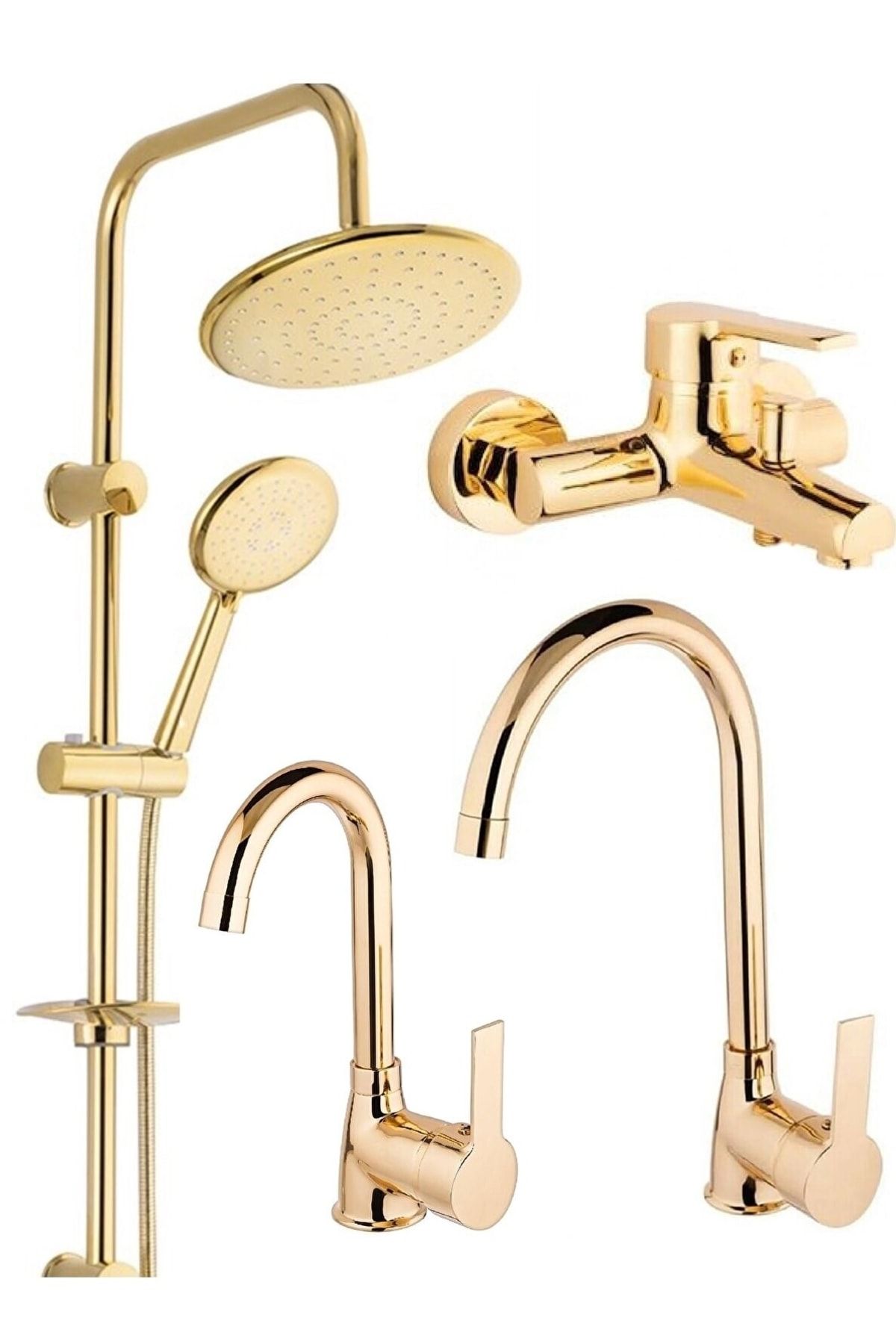 BDL ARMATÜR Gold Altın Robot Duş Seti, Banyo, Mutfak Eviye, Lavabo Bataryası Musluğu Çeşmesi 4'lü Set
