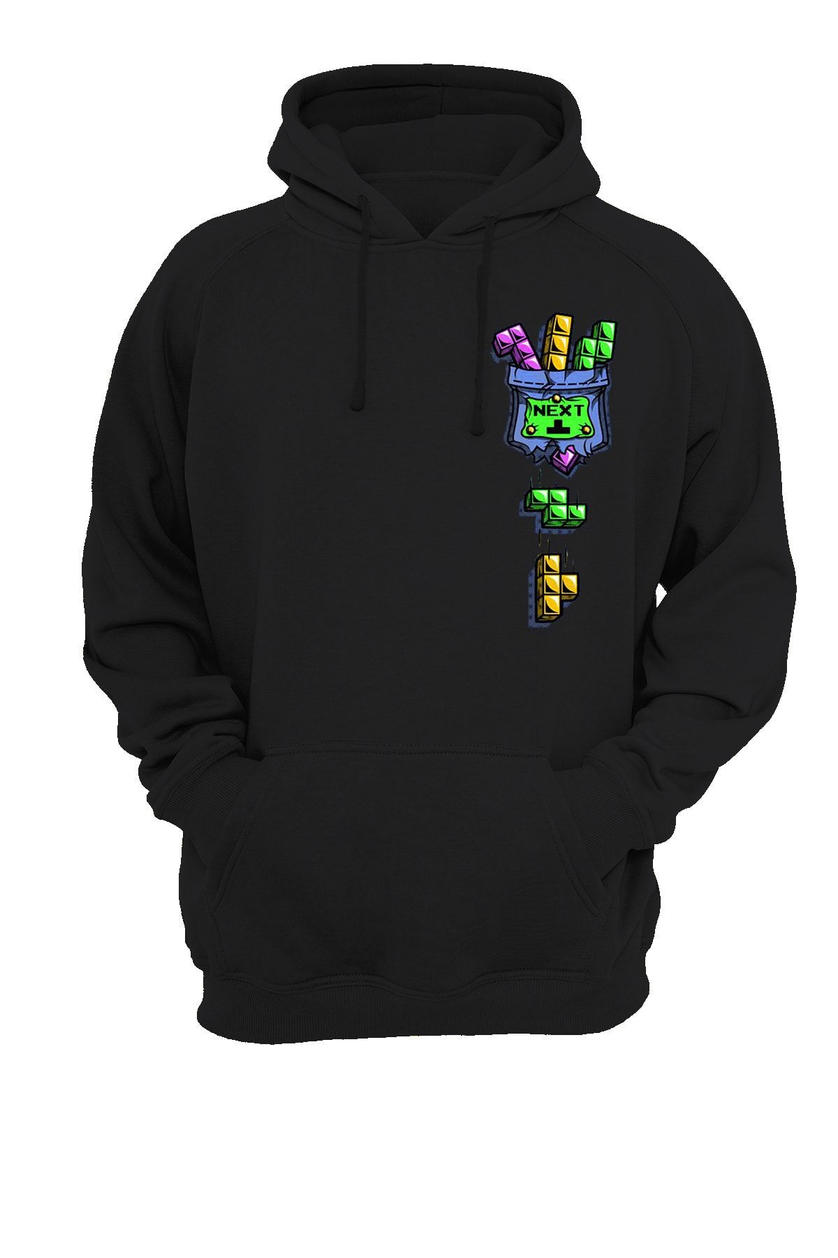remonz Cep Tetris Baskılı Fermuarsız Kapüşonlu Sweatshirt