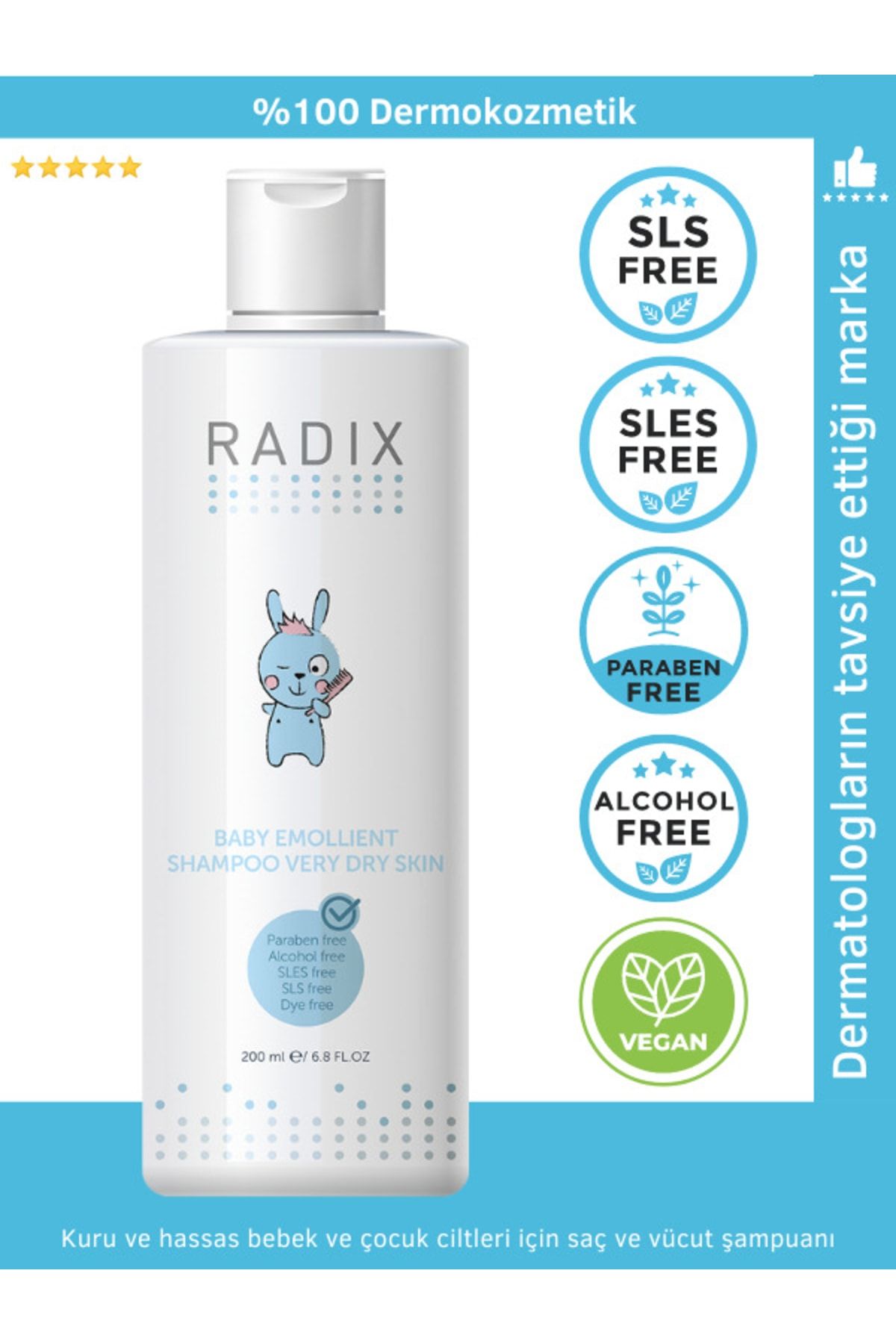 Radix Bebek Ve Çocuklar Için Emolient Şampuan 200ml - Emollient Shampoo 200 Ml (saç-vücut) 8681877436141