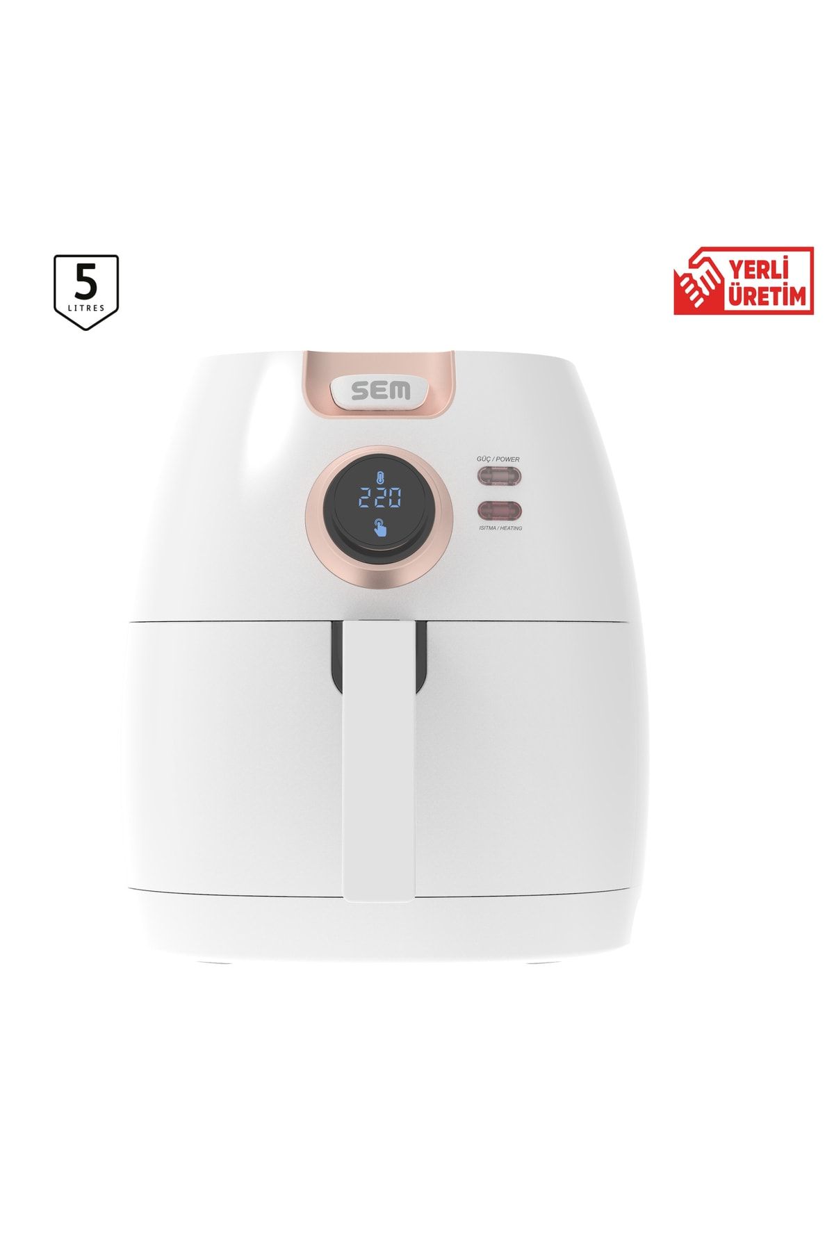 SEM Akıllı Aircook 5lt Yağsız Kızartma Sıcak Hava Fritöz - Airfryer 8 Program 1650watt Sc301