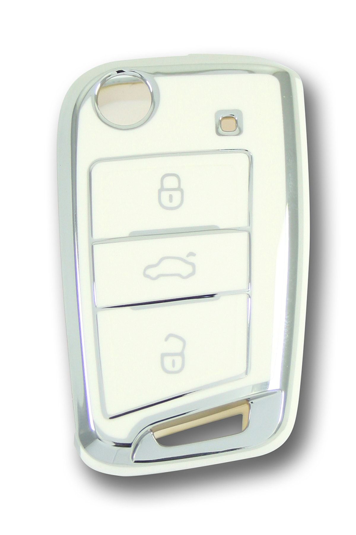 babikamium Volkswagen Seat Skoda Mqb Sustalı Beyaz-gümüş Oto Anahtar Kumanda Kabı Kılıfı Oto Anahtarlık