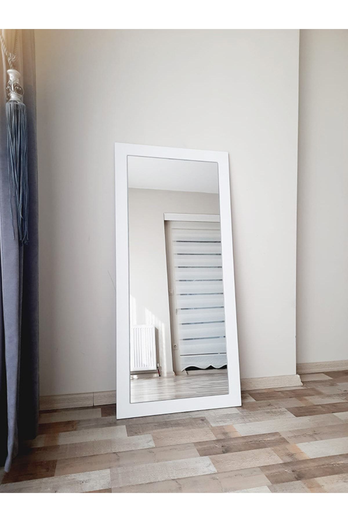 DFN WOOD Mdf Dikdörtgen Beyaz Duvar Salon Boy Aynası 120x50 Cm