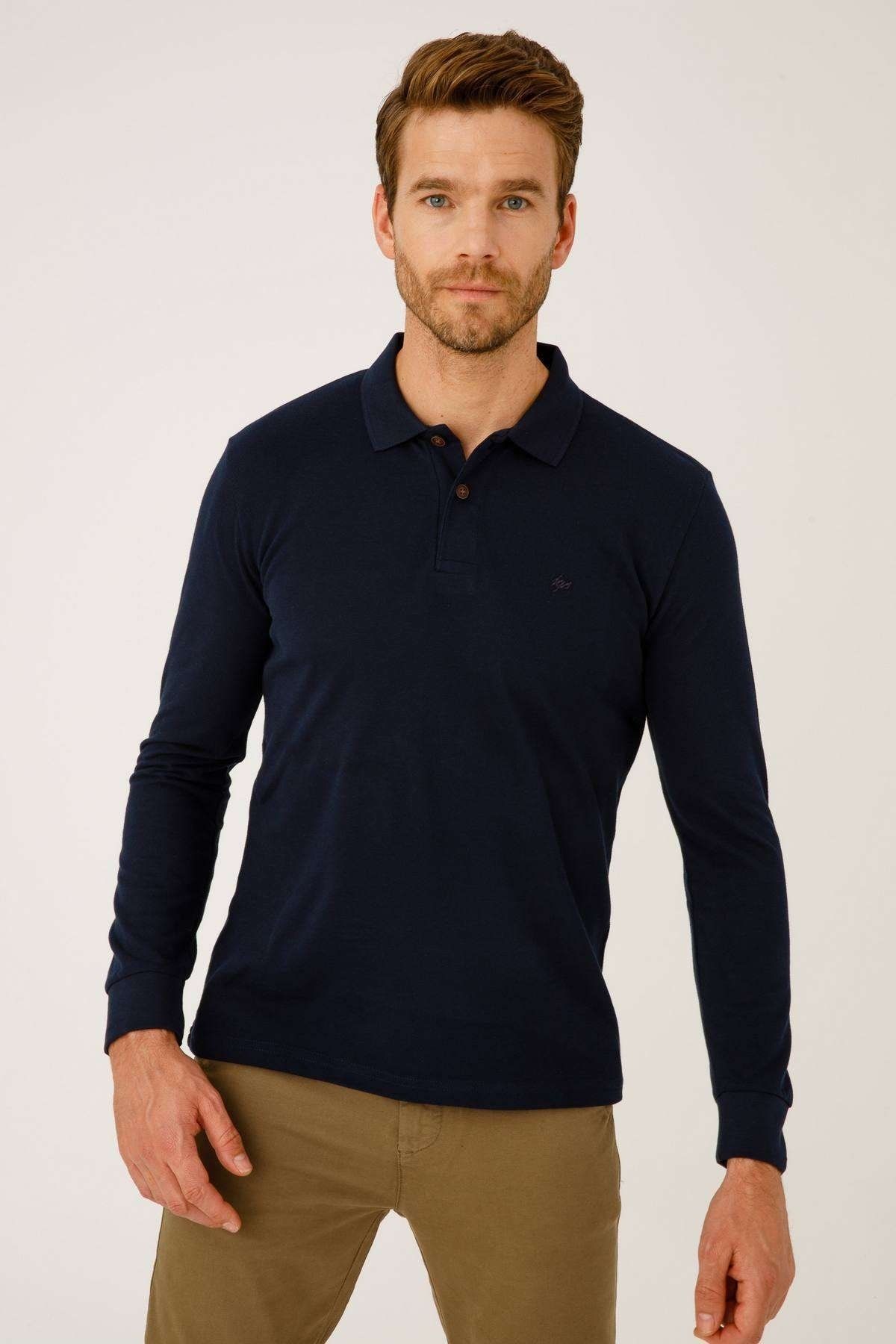 İgs Erkek Lacivert Standart Polo Yaka Düğmeli Sweatshirt