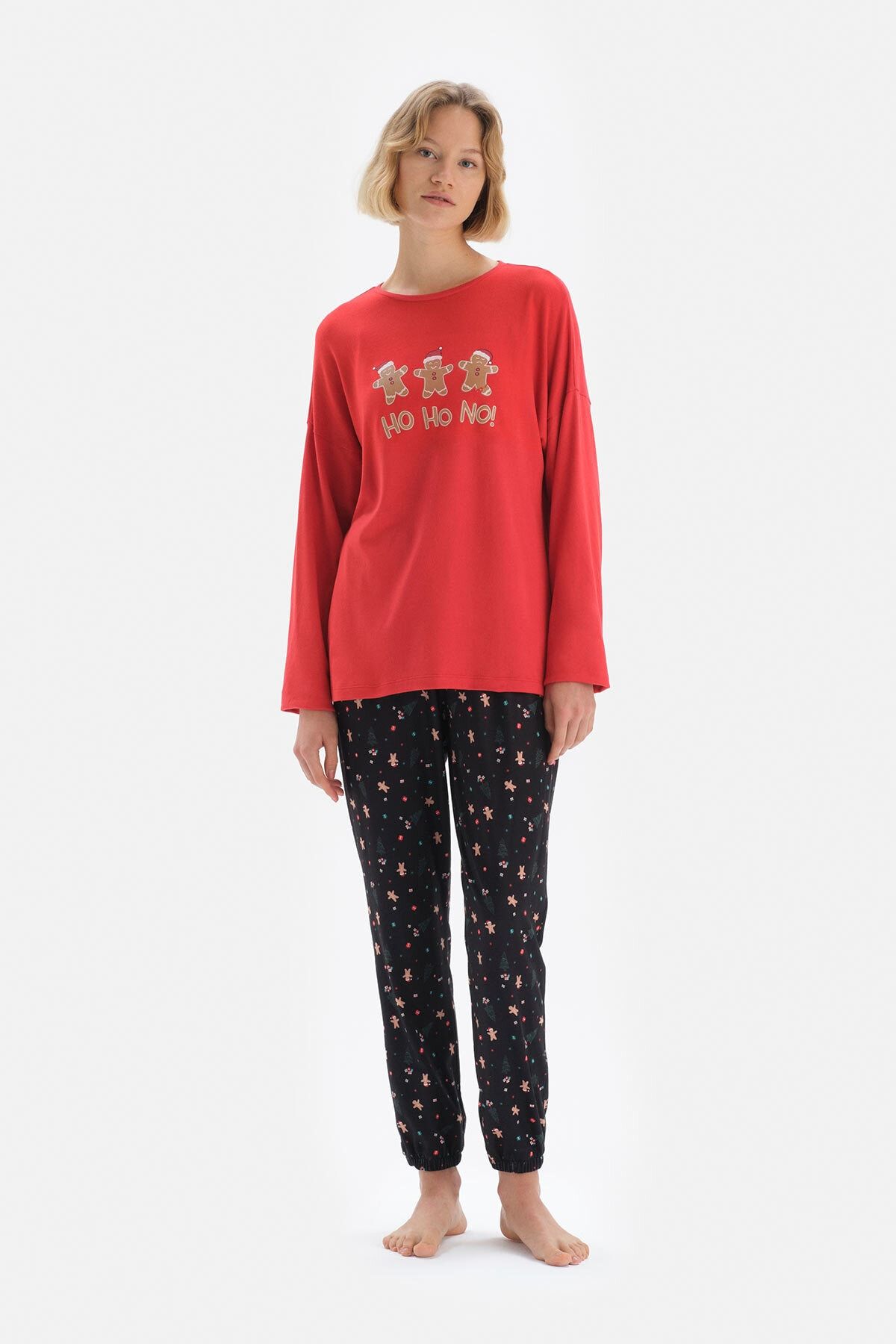 Dagi Kırmızı Kurabiye Baskılı Uzn Kol Pijama Takım