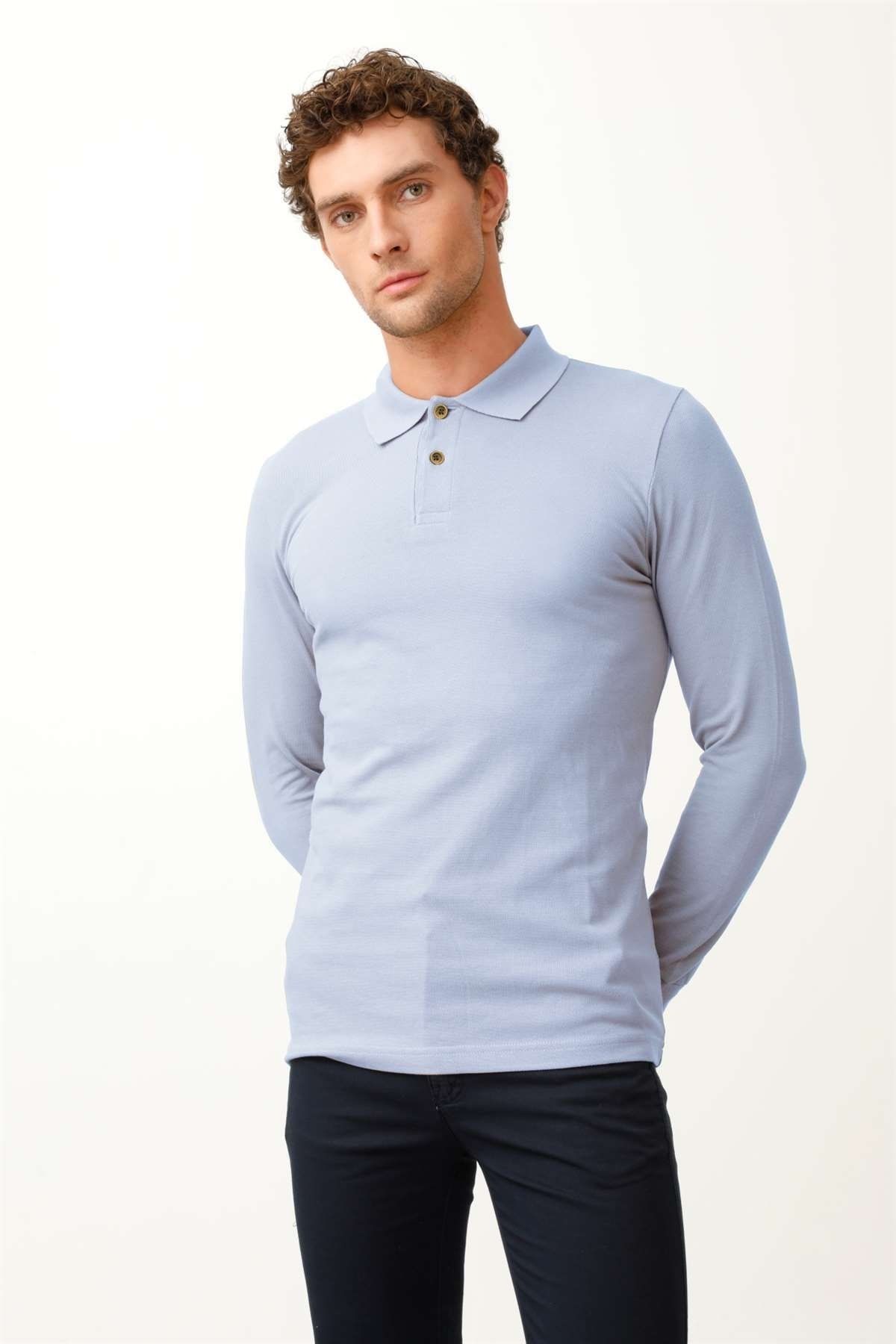 İgs Erkek A.mavi Standart Polo Yaka Düğmeli Sweatshirt