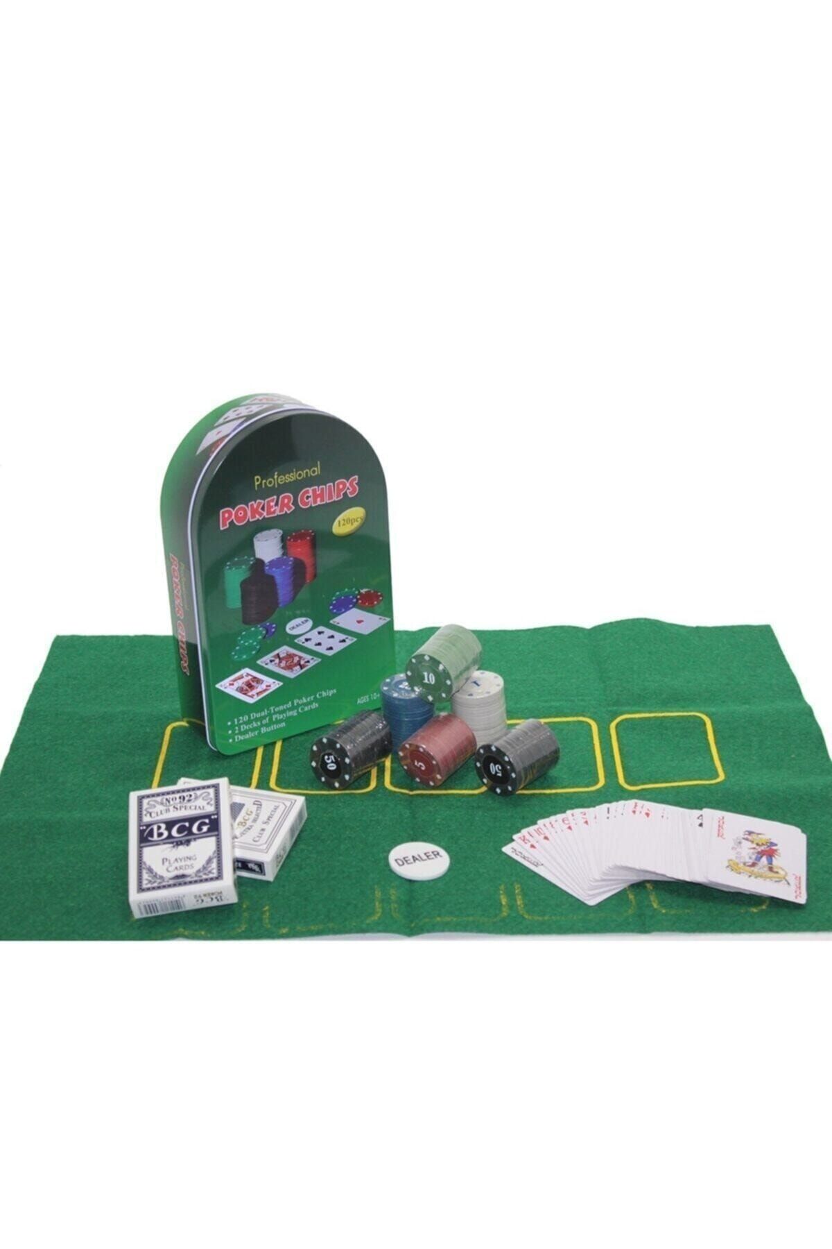 HEPBİMODA Poker Oyunu 120 Cip Ve 2 Adet Iskambil Oyun Setine Sahip Poker Oyun Seti Metal Kutulu.