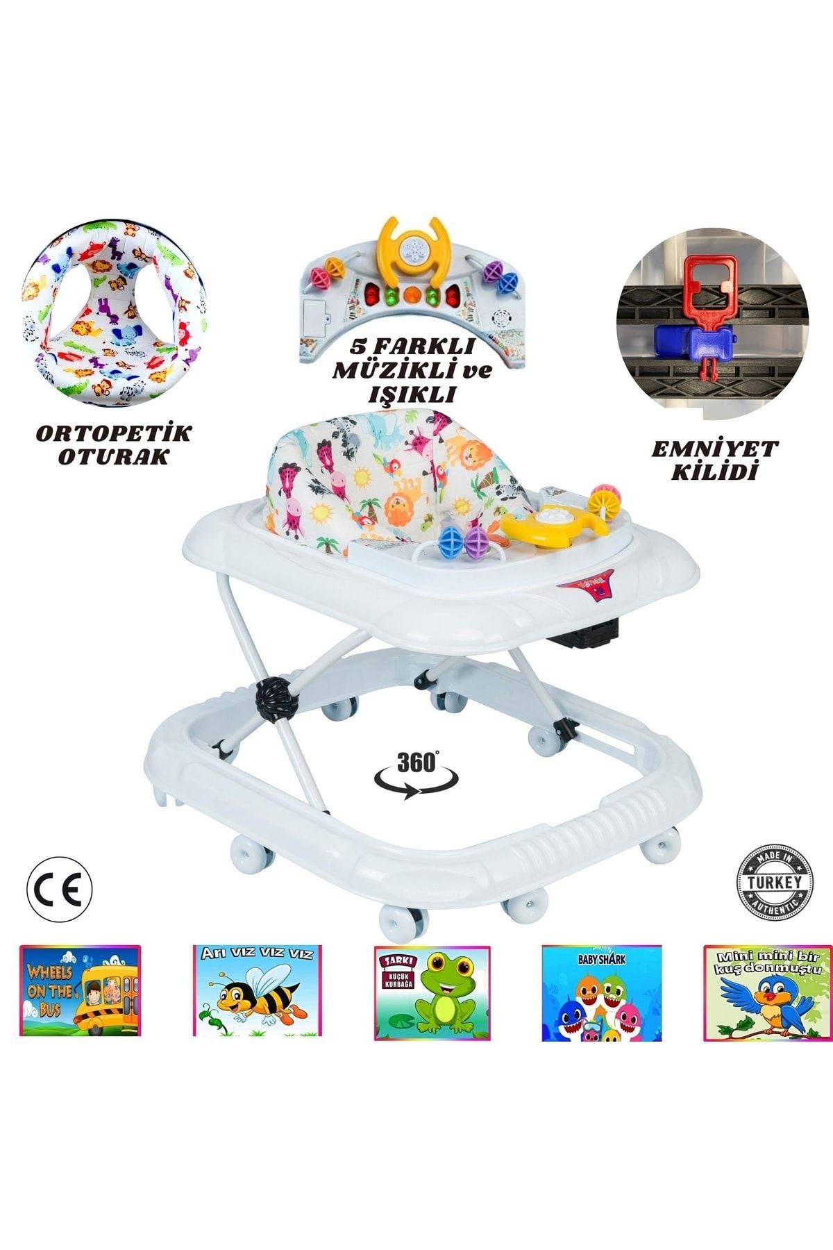 Toys Roys Beş Farklı Müzikli Işıklı Yürüteç Bebek Için Ilk Adım Yürüteç Örümcek